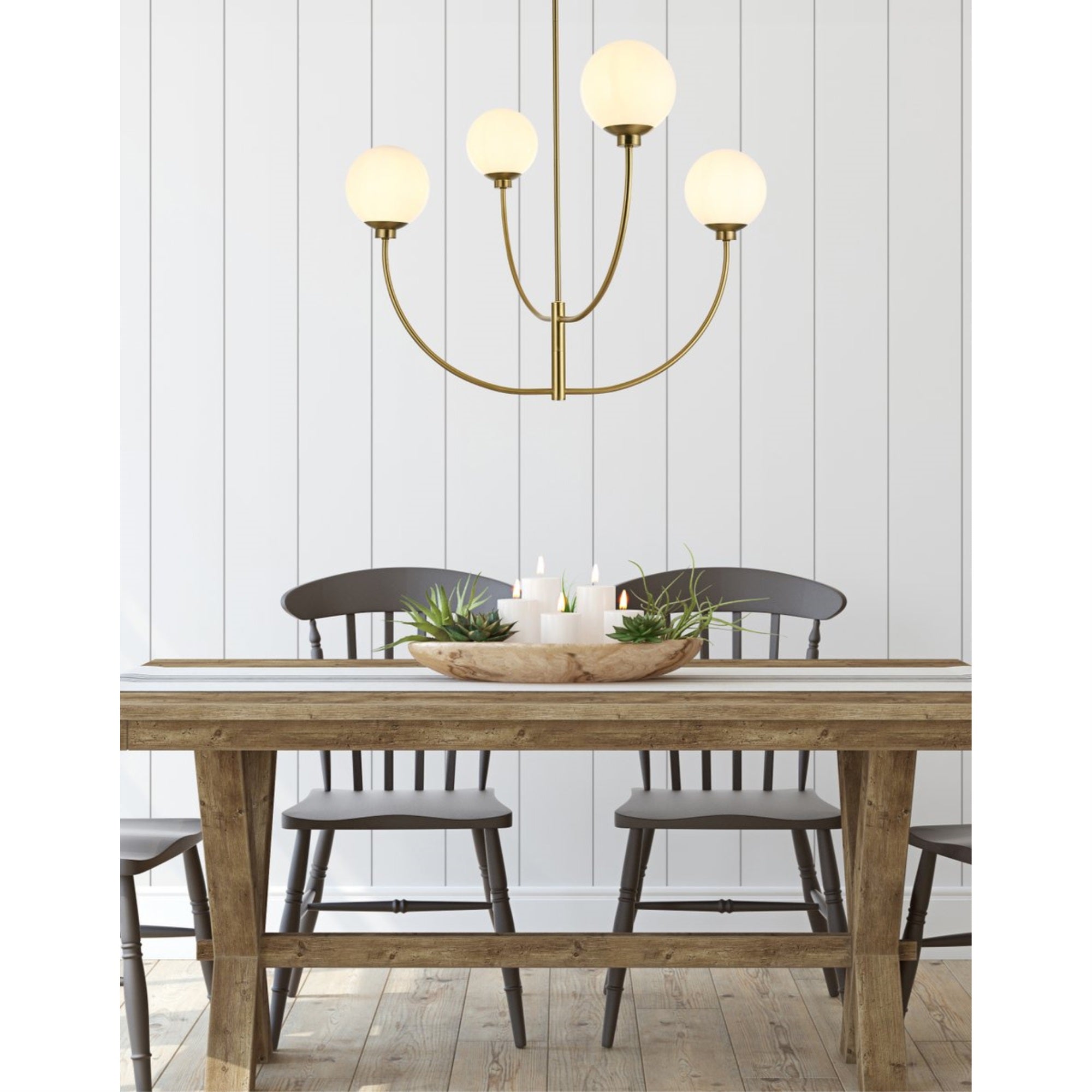 Living District 4-Light Chandelier, 36in Metal/Glass, Satin Gold/White, Model LD814D36SG