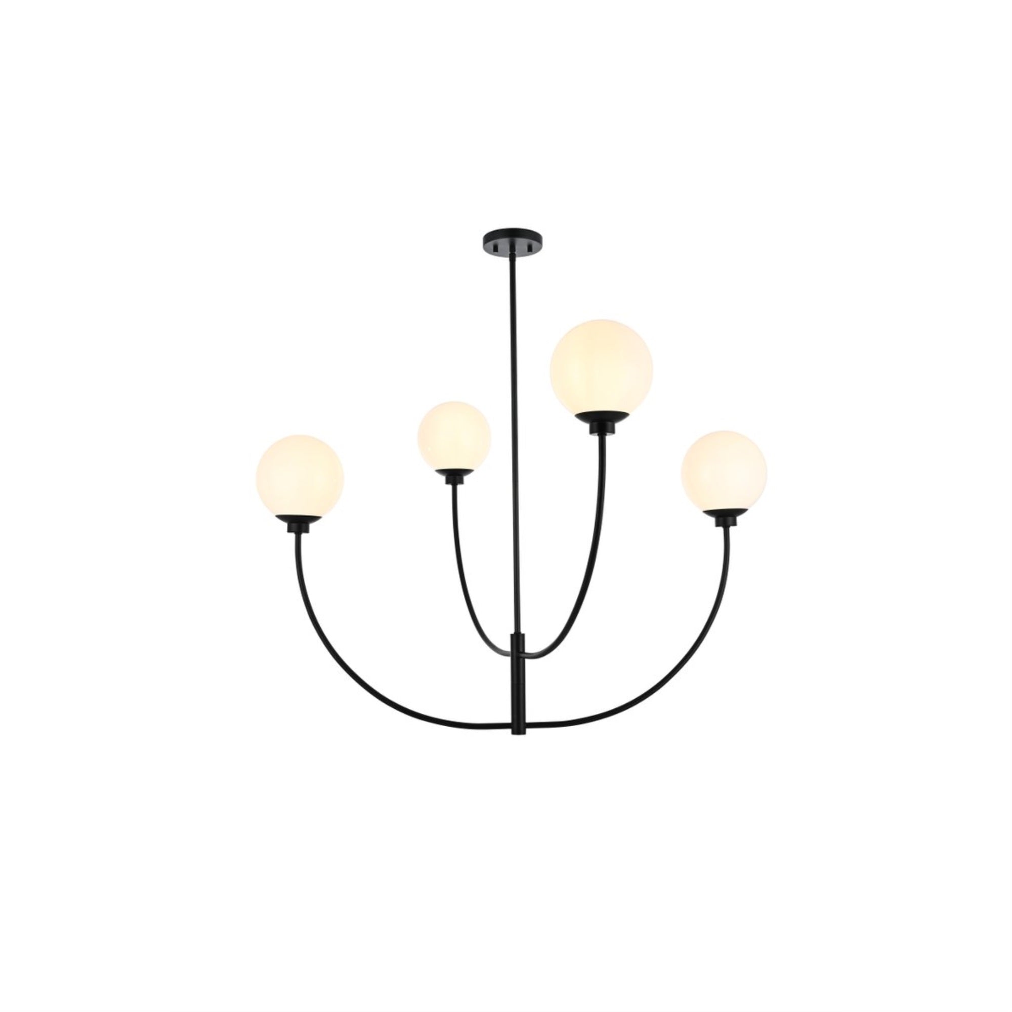 Living District 42in 4-Light Chandelier, Metal/Glass, Black/White, Model LD814D42BK