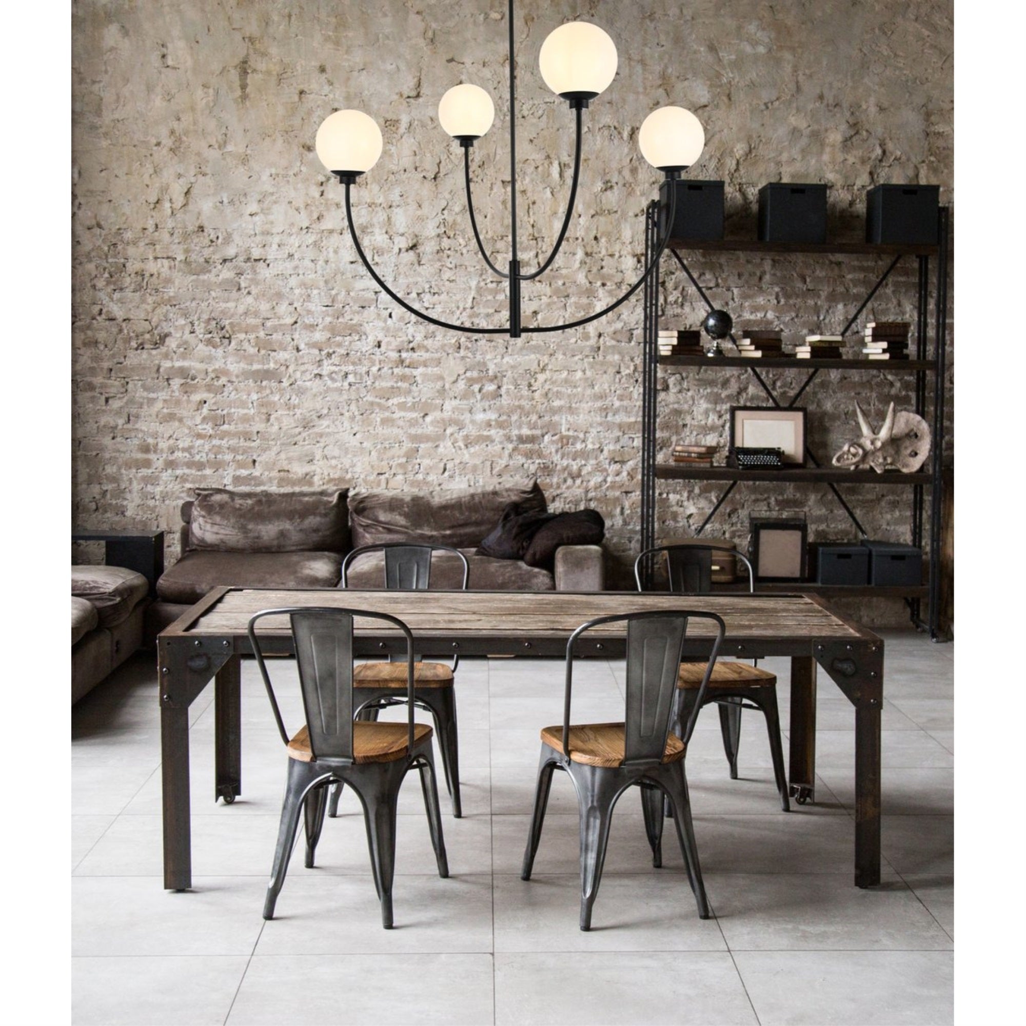 Living District 42in 4-Light Chandelier, Metal/Glass, Black/White, Model LD814D42BK