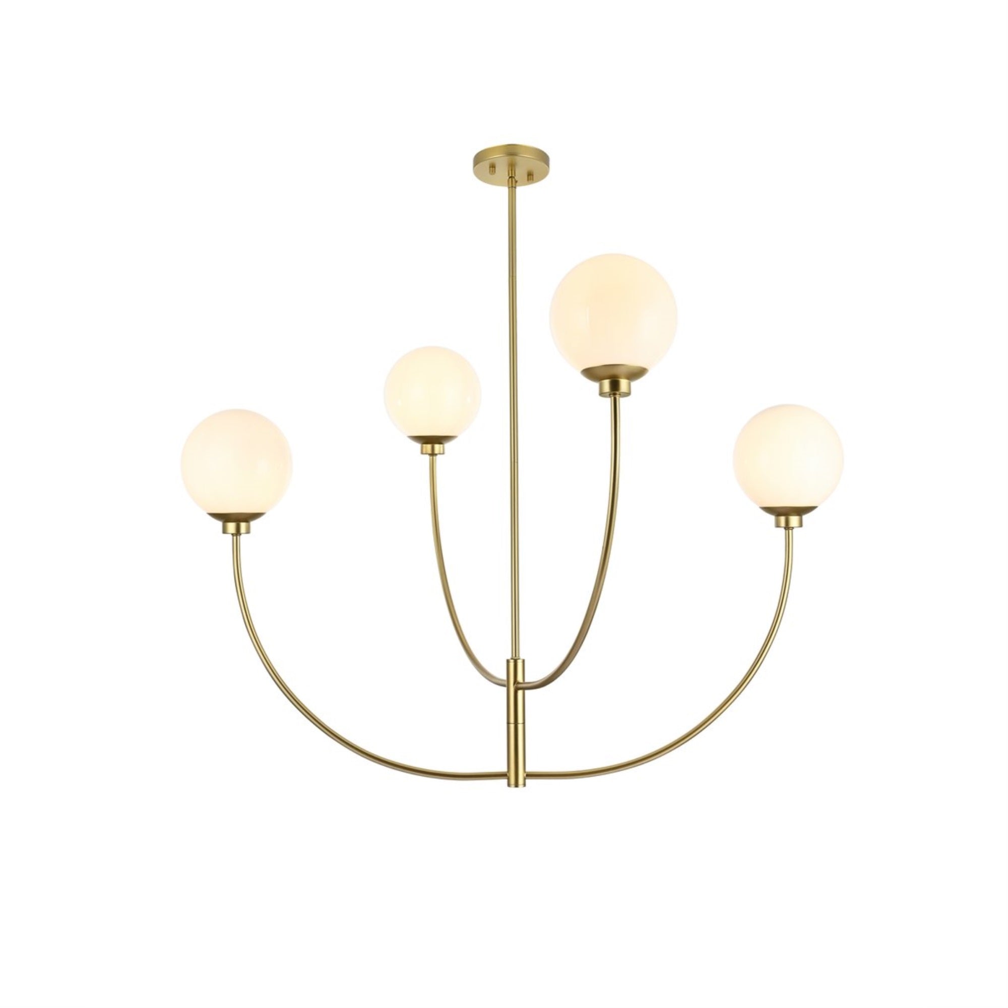 Living District 42&quot; Brass/White Metal & Glass 4-Light Chandelier - Elegant Lighting Fixture