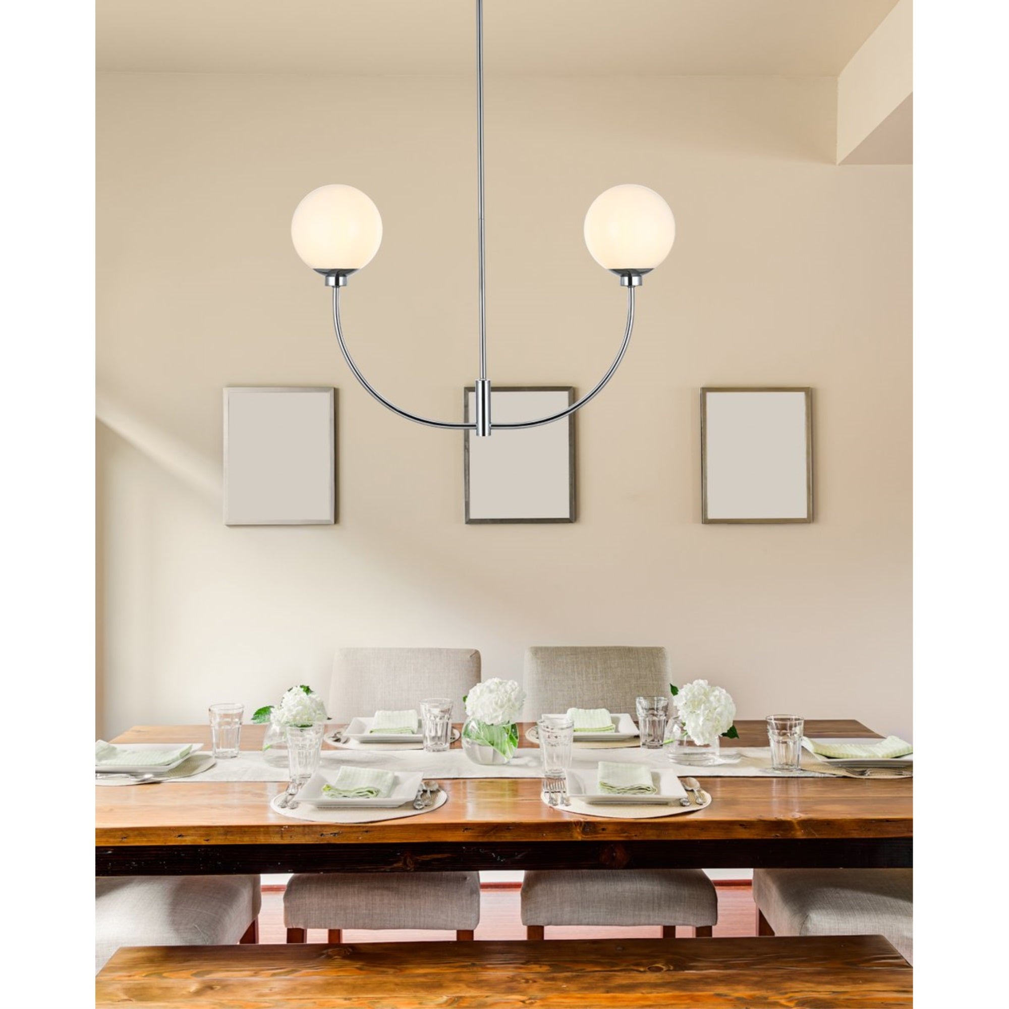 Living District 2-Light Chandelier, Metal/Glass, 19in, Chrome/White, Model LD816D30C