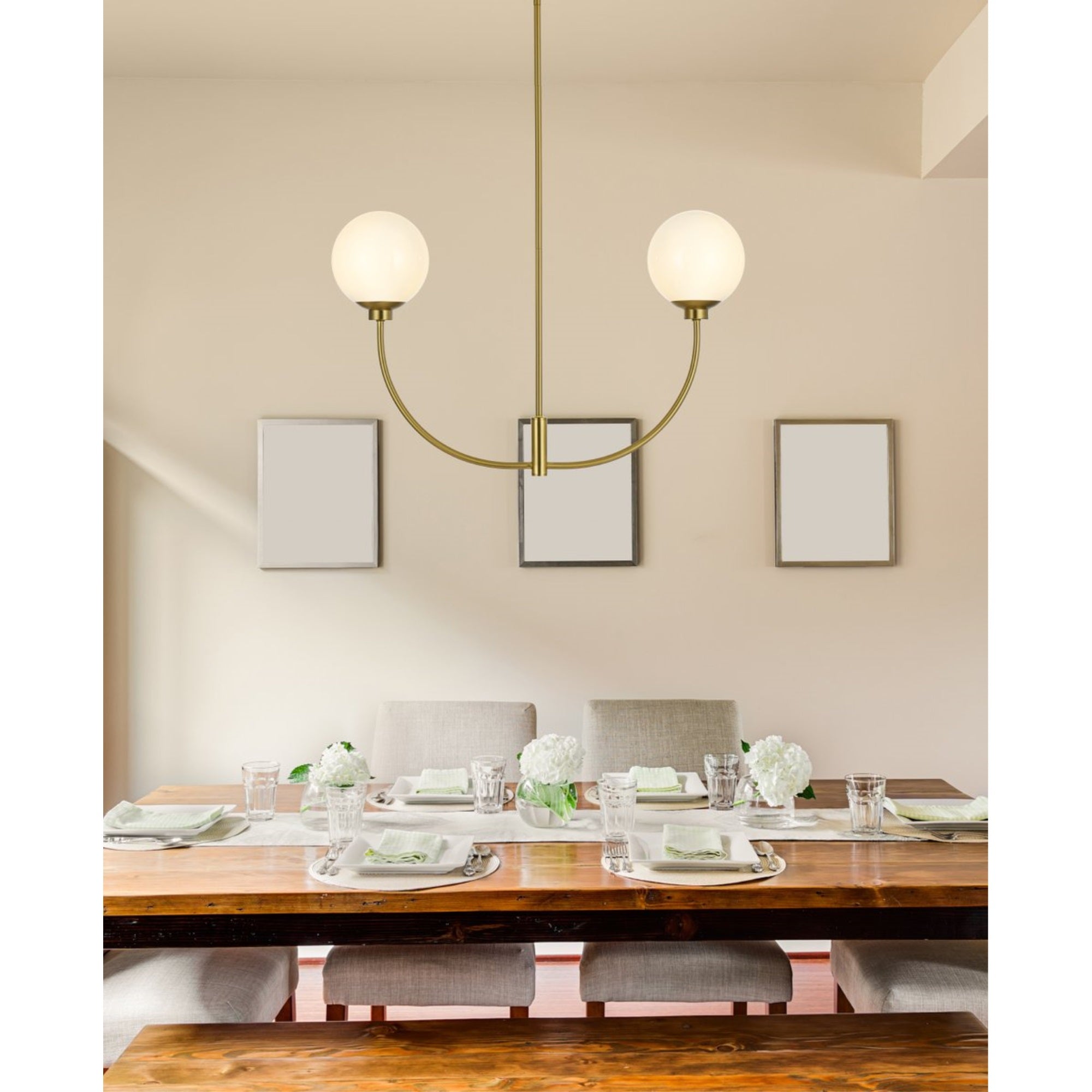 Living District 19in 2-Light Chandelier, Metal/Glass, Satin Gold, Model LD816D30SG
