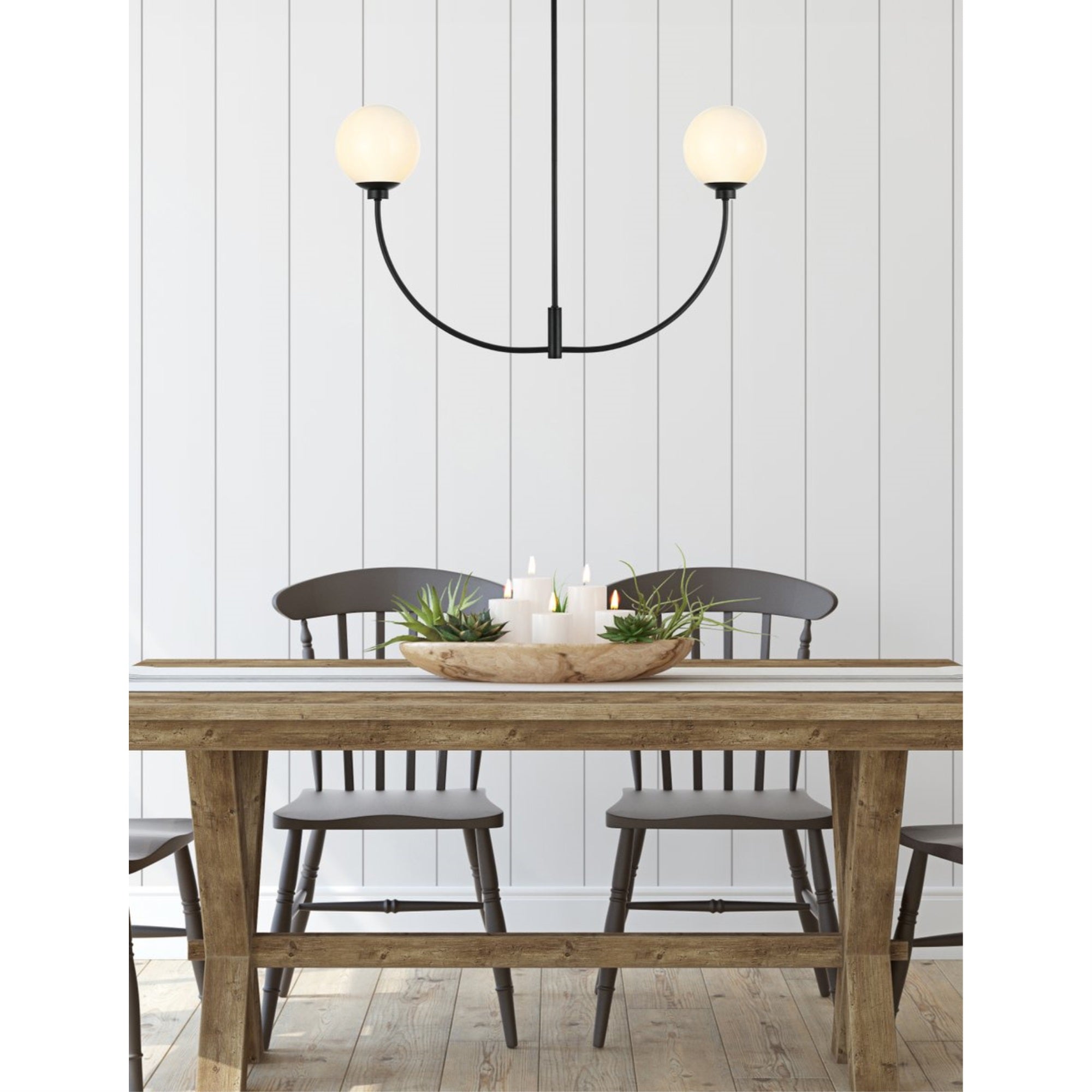 Living District 21in 2-Light Chandelier, Metal/Glass, Black/White, Model LD816D36BK