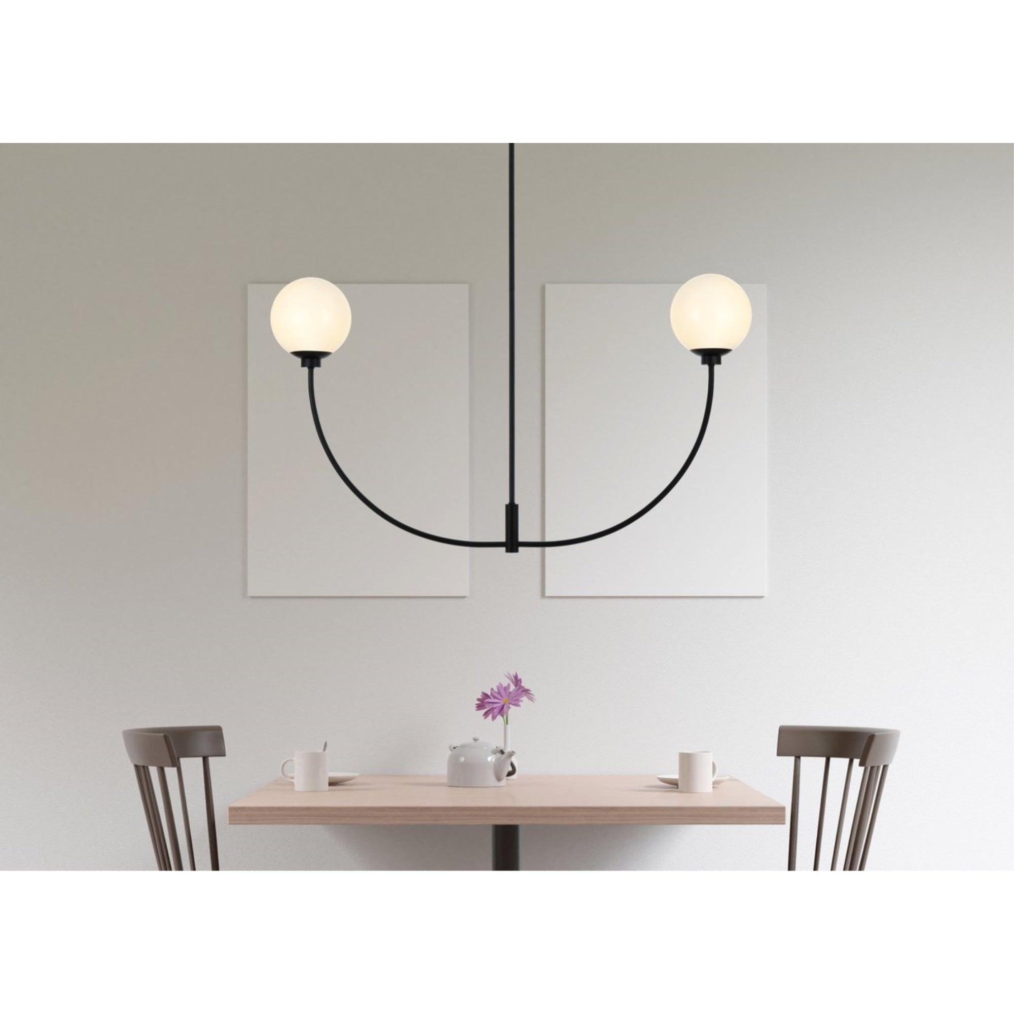 Living District 2-Light Metal/Glass Chandelier, 24in, Black/White, Model LD816D42BK