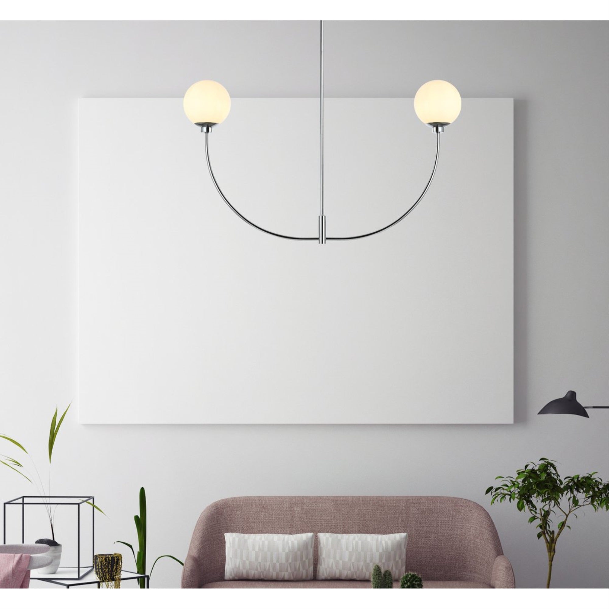 Living District Nyomi 24in 2-Light Chandelier, Metal/Glass, Chrome/White, Model LD816D42C