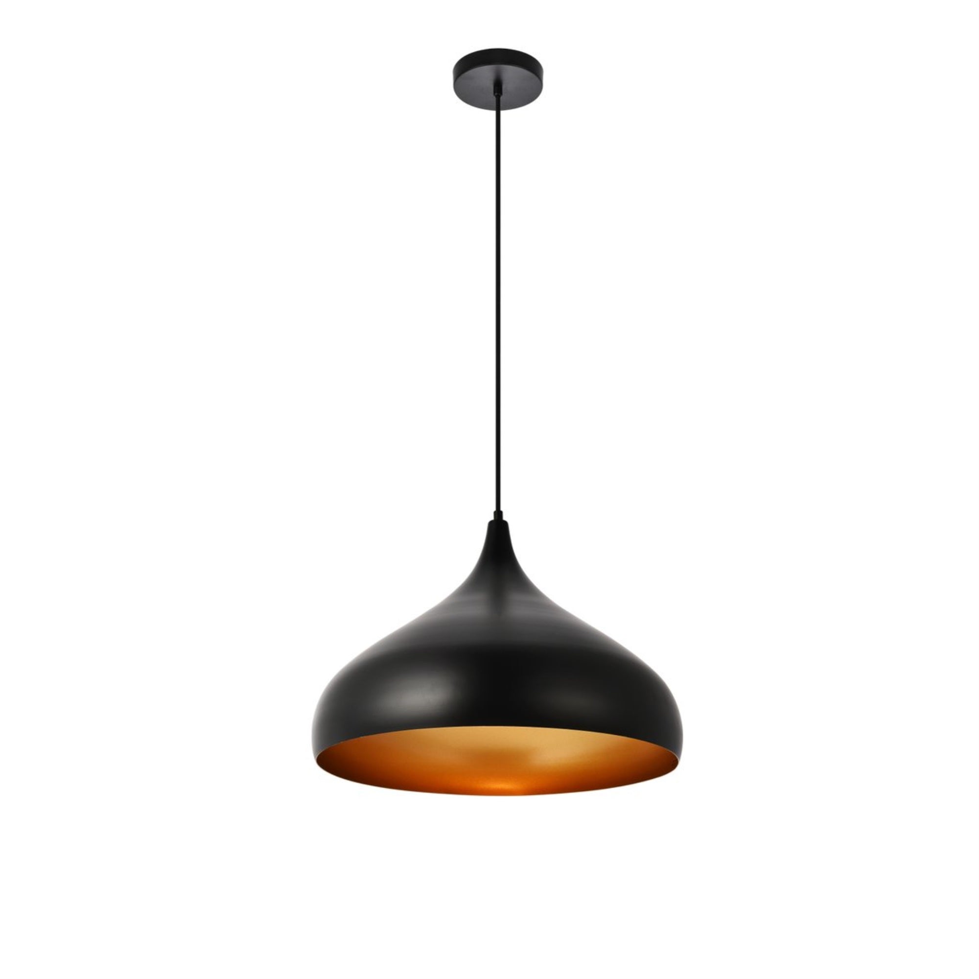 Elegant Lighting Circa Pendant Light, Aluminum, 16.5in Diameter, 12in Height, Black Finish