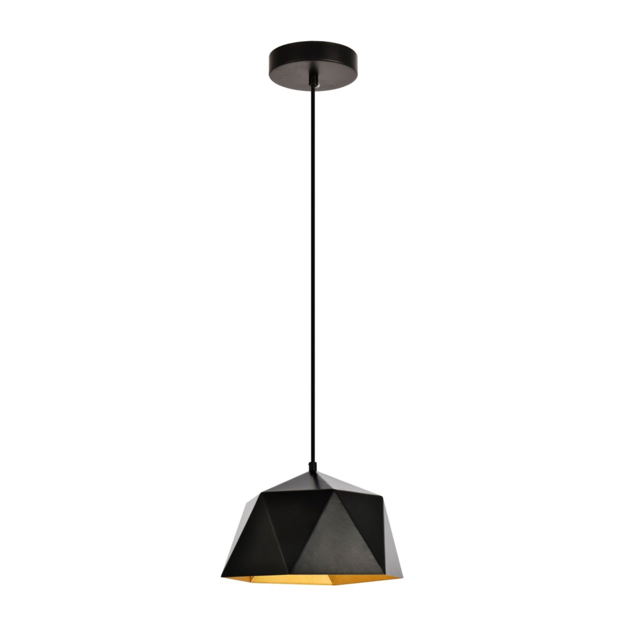 Elegant Lighting Pendant Light, Iron, Black and Gold Finish, Model LDPD2079, 10.2in Diameter, 6.7in Height, 1 Light