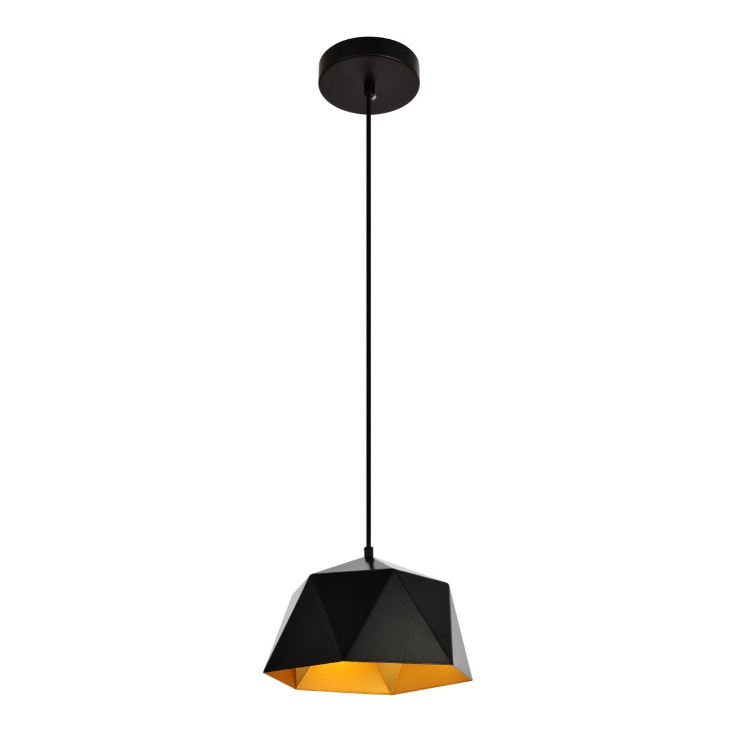 Elegant Lighting Pendant Light, Iron, Black and Gold Finish, Model LDPD2079, 10.2in Diameter, 6.7in Height, 1 Light