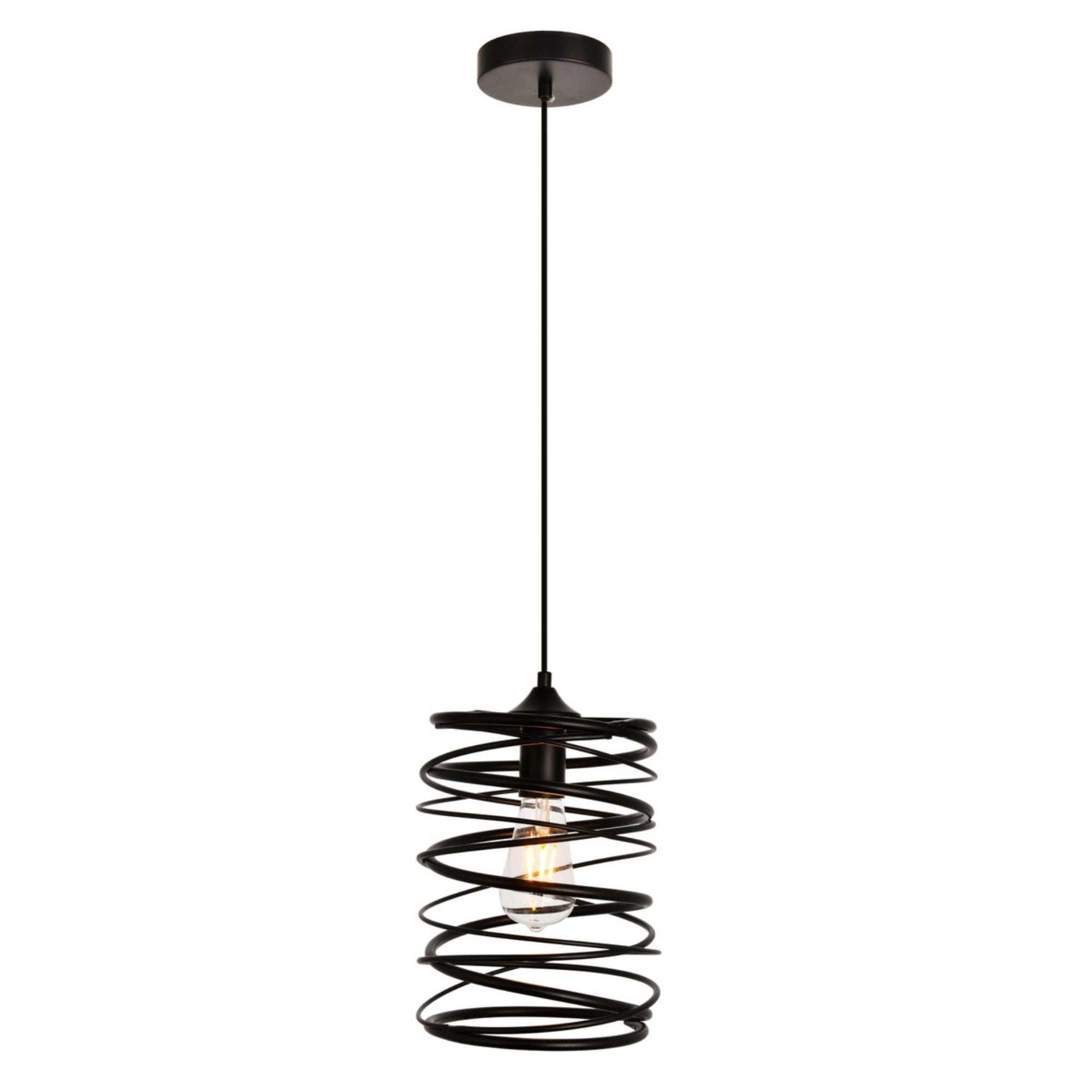 Living District Hopper Pendant Light - 1-Light Metal Fixture, Black, Model LDPD2086