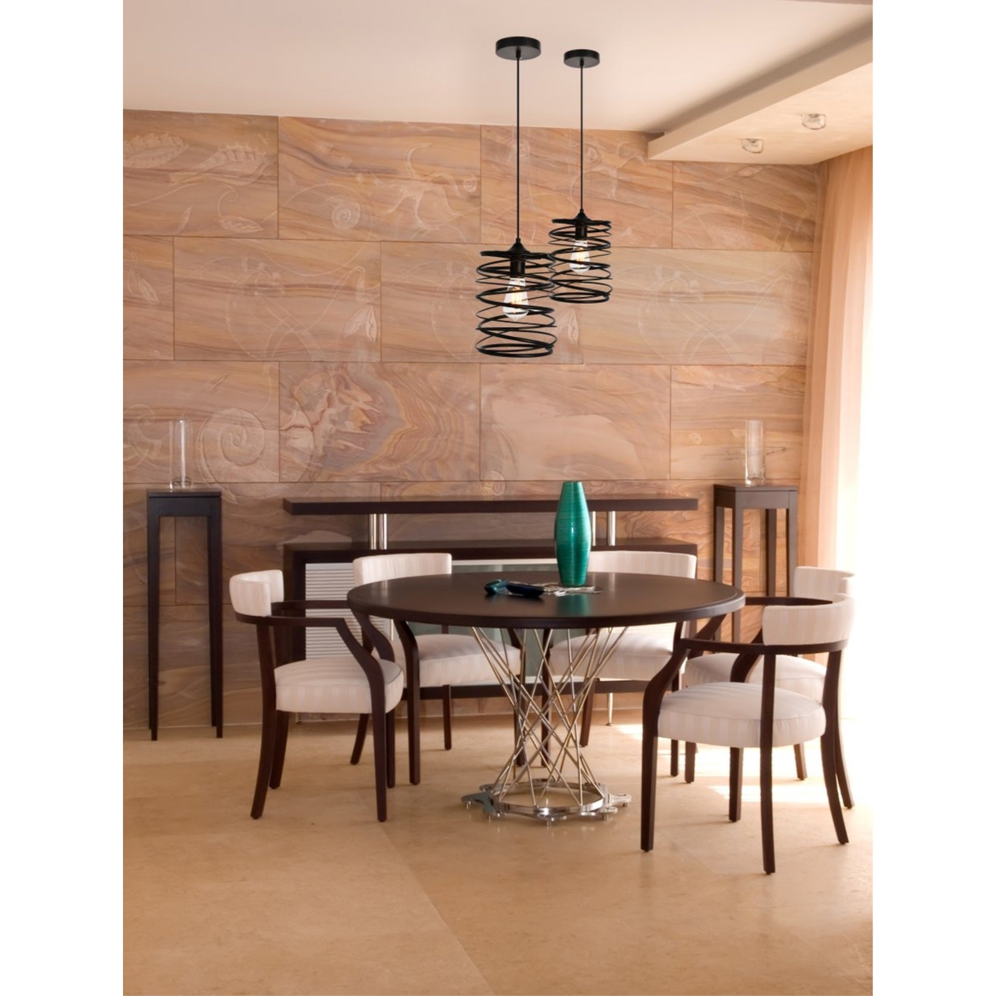 Living District Hopper Pendant Light - 1-Light Metal Fixture, Black, Model LDPD2086