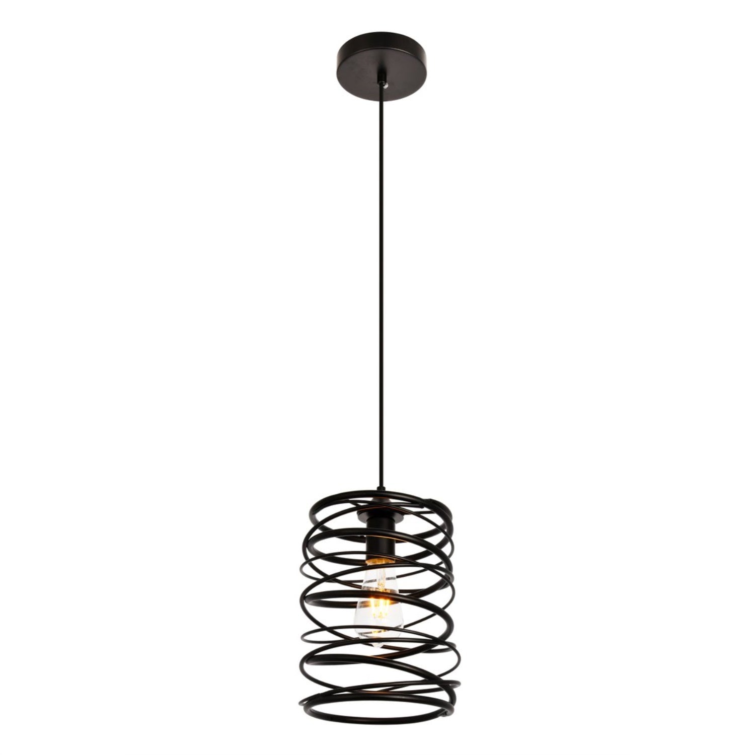 Living District Hopper Pendant Light - 1-Light Metal Fixture, Black, Model LDPD2086