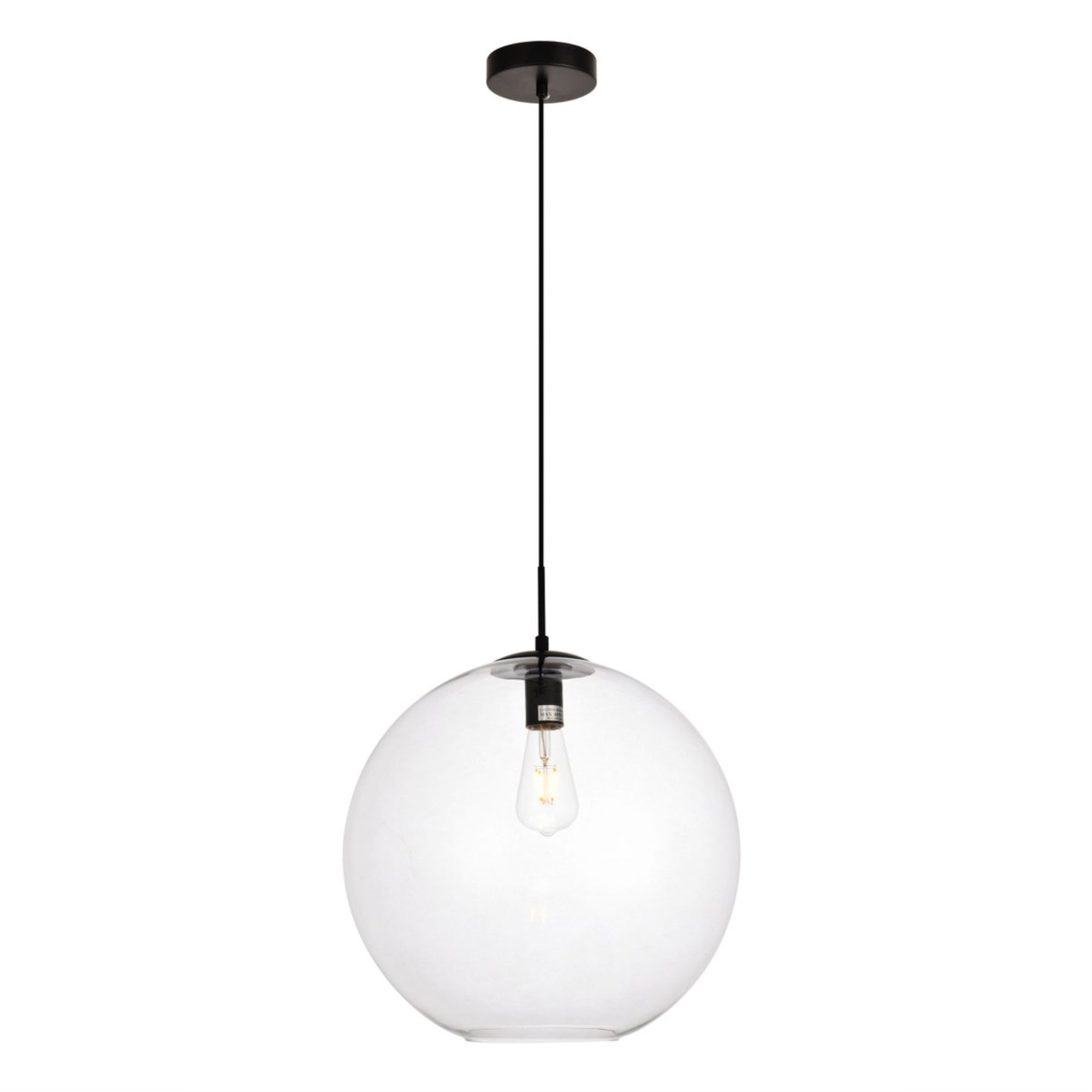 Elegant Lighting Living District Placido Collection Pendant D15.7 H16.5 Lt:1 Black And Clear Finish