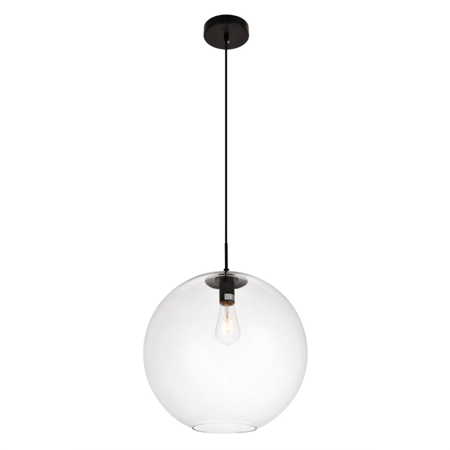 Elegant Lighting Living District Placido Collection Pendant D15.7 H16.5 Lt:1 Black And Clear Finish