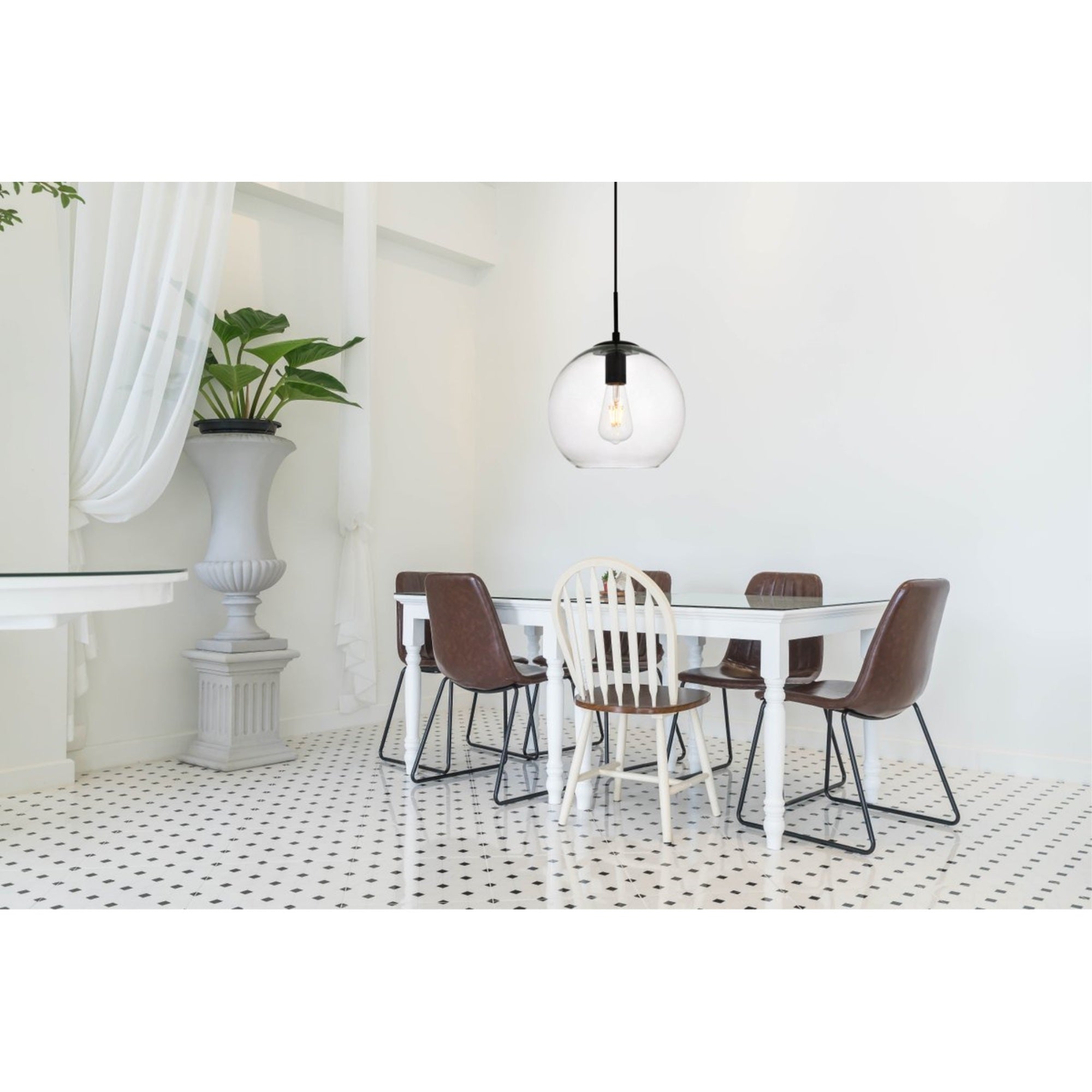 Elegant Lighting Placido Pendant Light, Iron, Black and Clear Finish, D9.8 H9.8, 1 Light