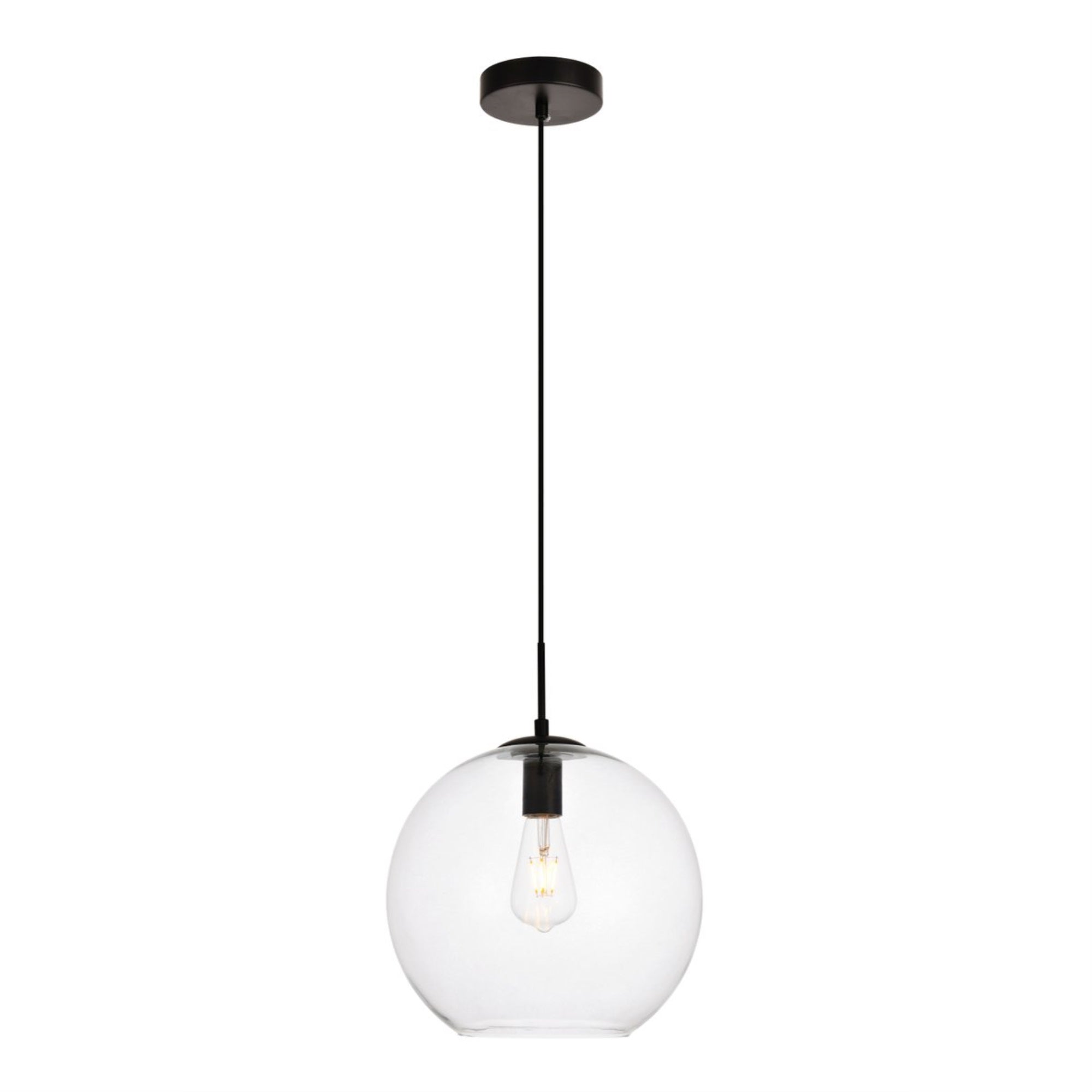 Elegant Lighting Living District Placido 1-Light Transitional Metal Pendant - Black & Clear