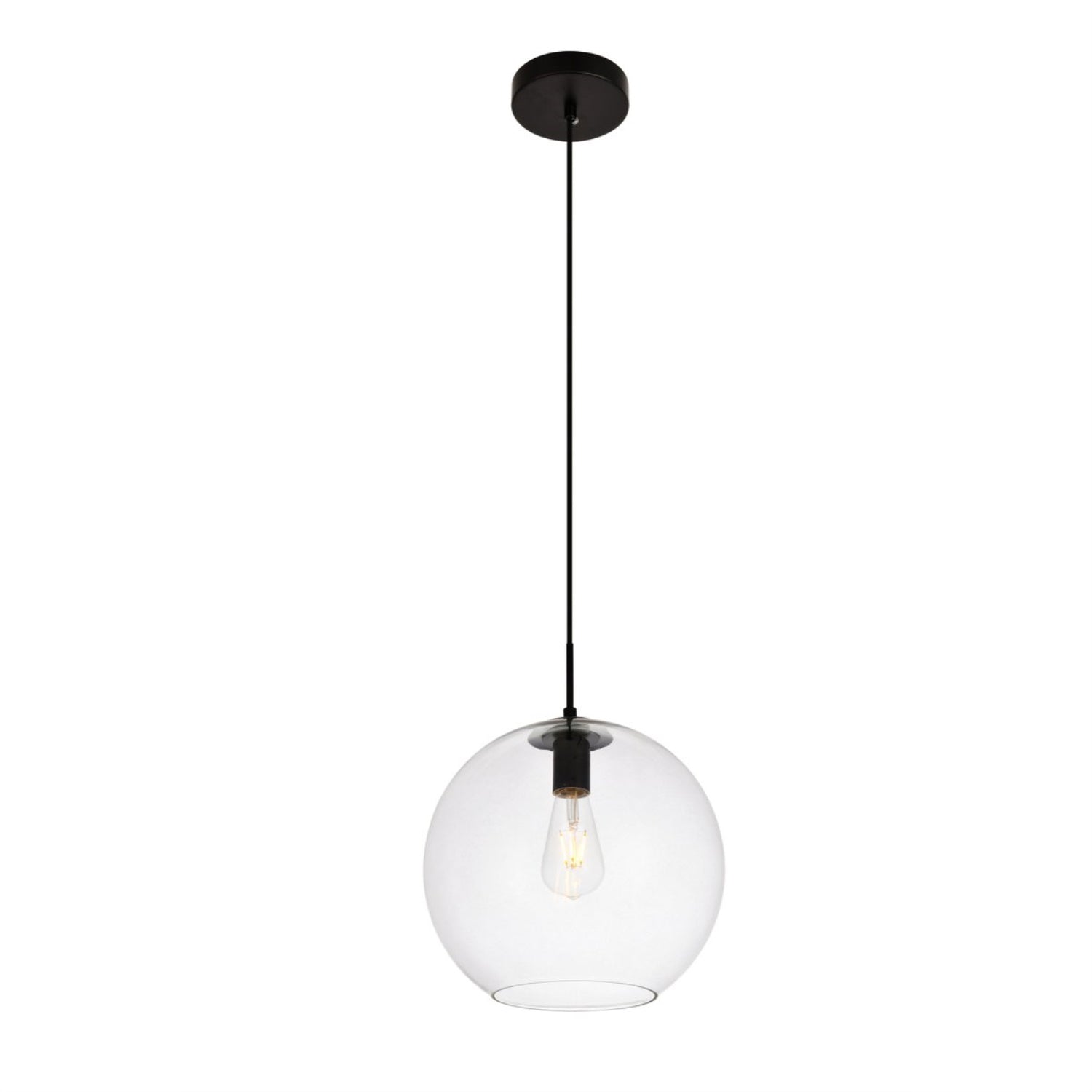 Elegant Lighting Living District Placido 1-Light Transitional Metal Pendant - Black & Clear