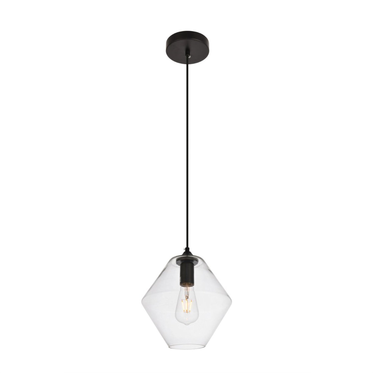 Elegant Lighting Placido Collection 1 Light Pendant Lamp In Black And Clear Finish