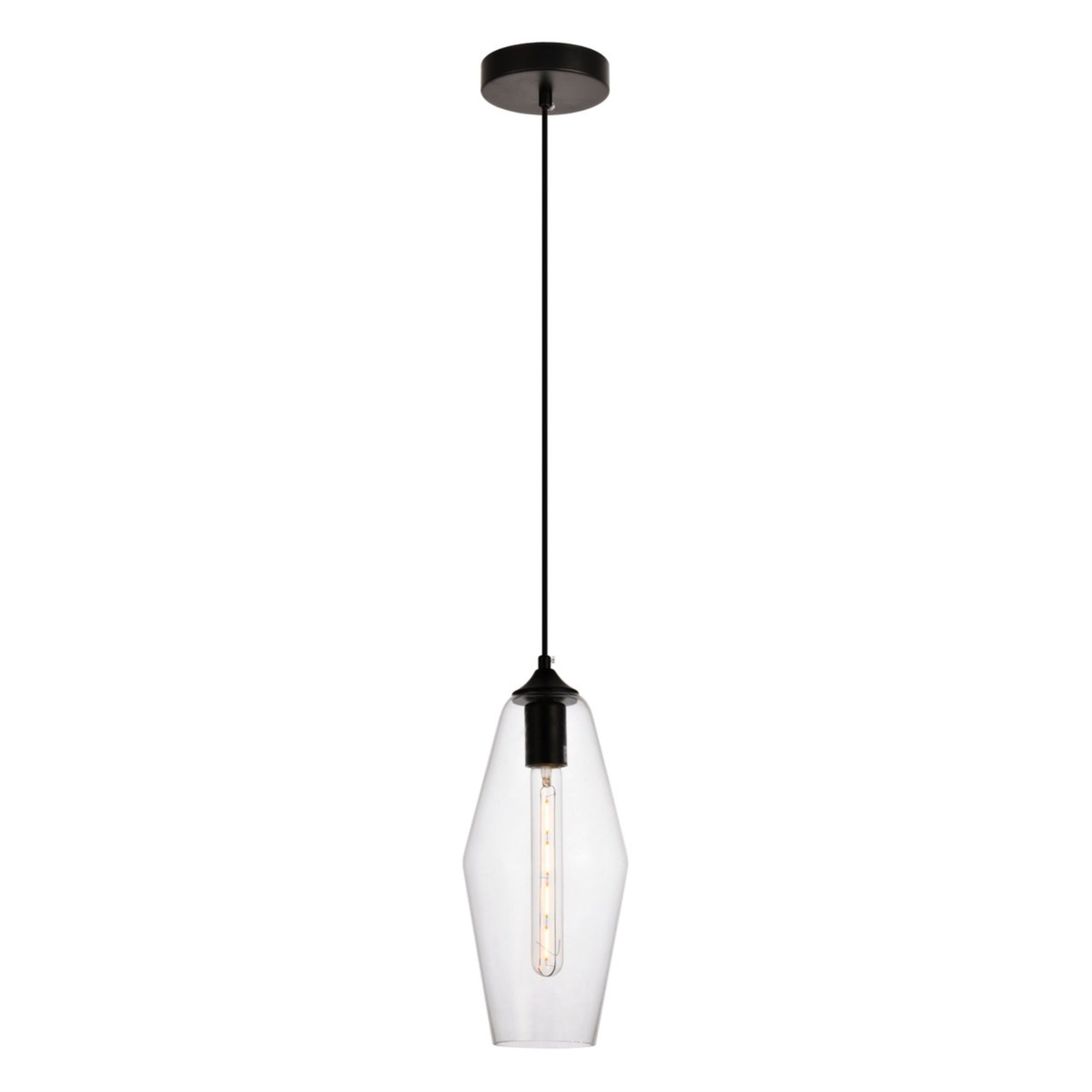 Elegant Lighting Placido Pendant Light, Iron, Black & Clear Finish, D5.9 H14.2