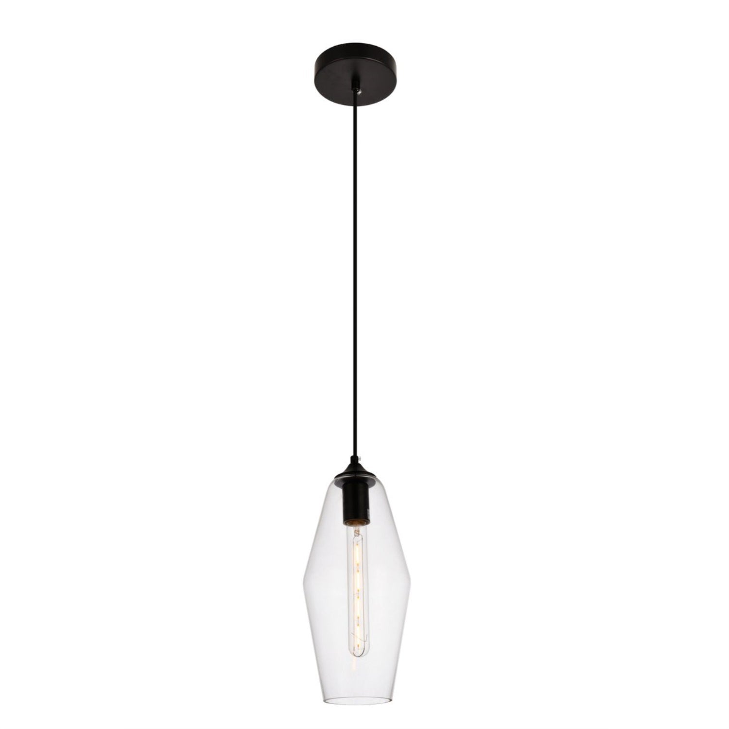Elegant Lighting Placido Pendant Light, Iron, Black & Clear Finish, D5.9 H14.2