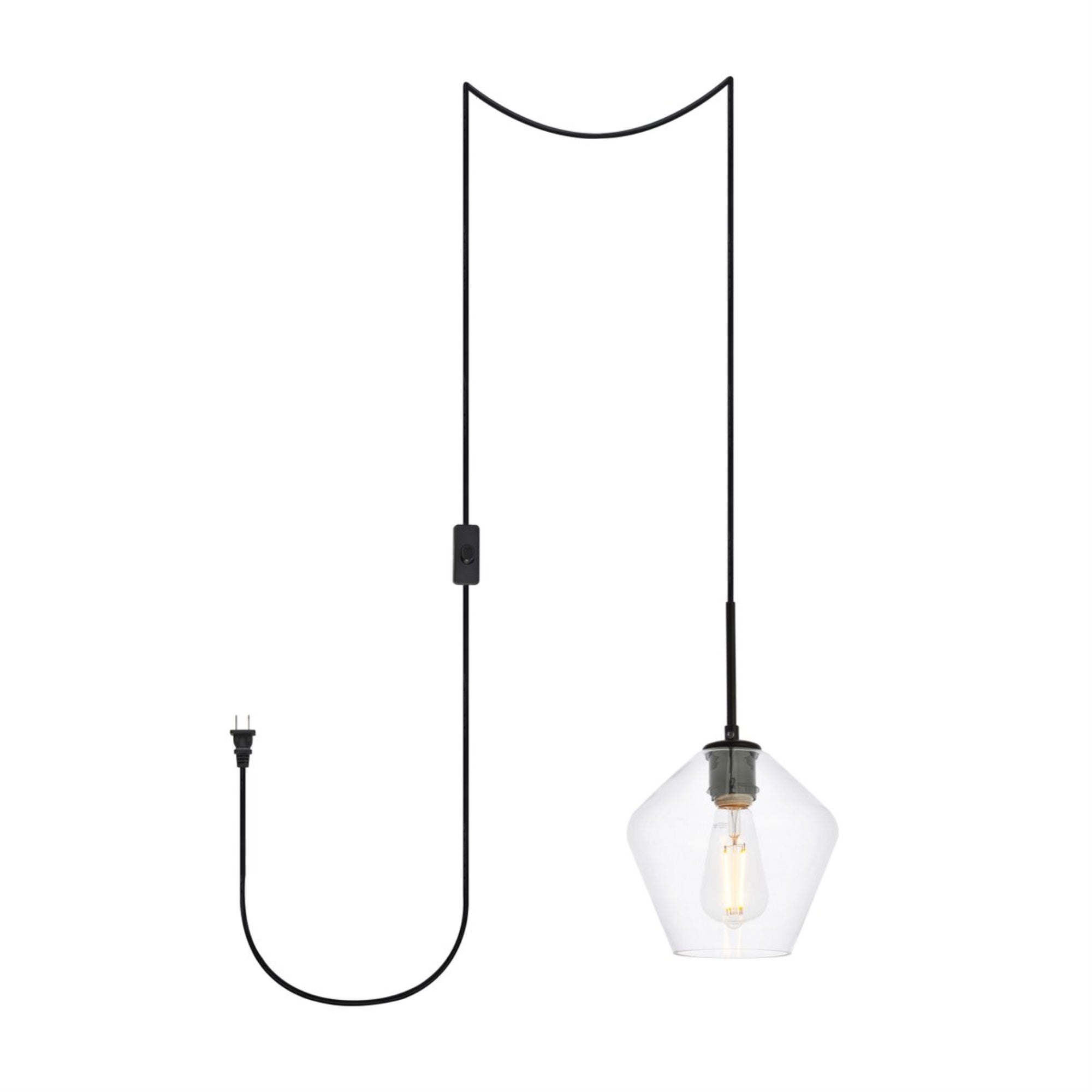 Gene 1 light Black and Clear glass plugin pendant