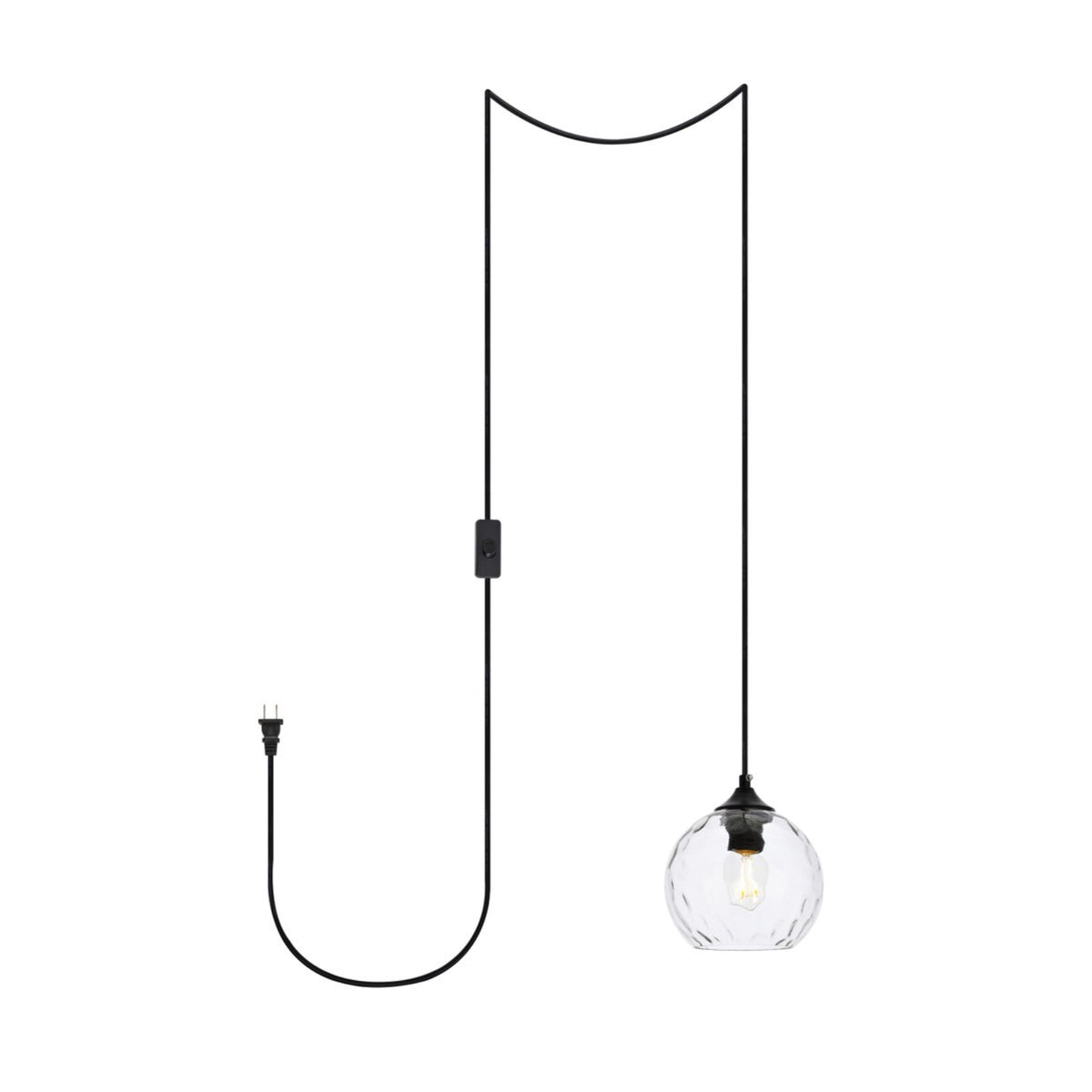 Cashel 1 light Black and Clear glass plug-in pendant