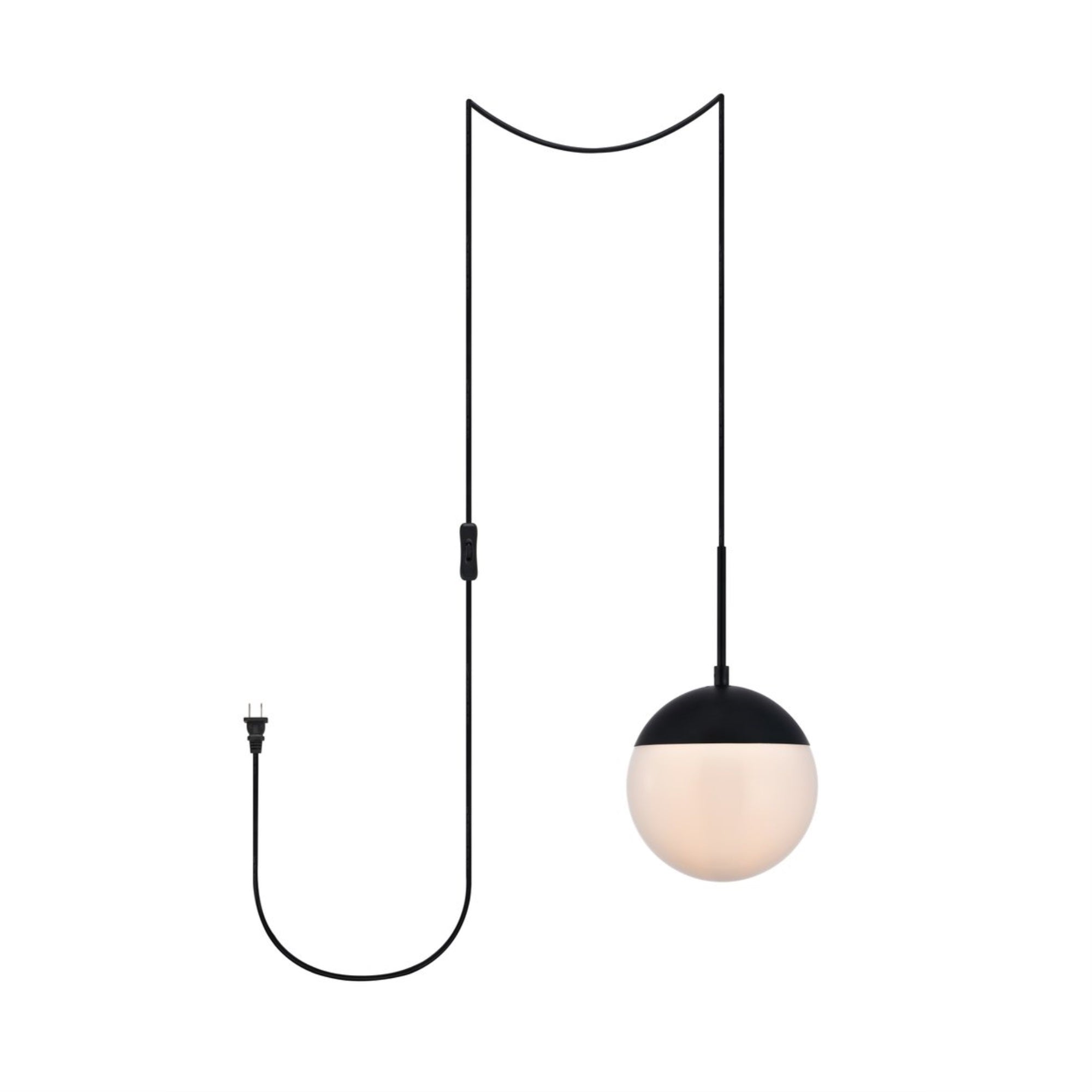 Eclipse 1 Light Black Plug In Pendant With Frosted White Glass