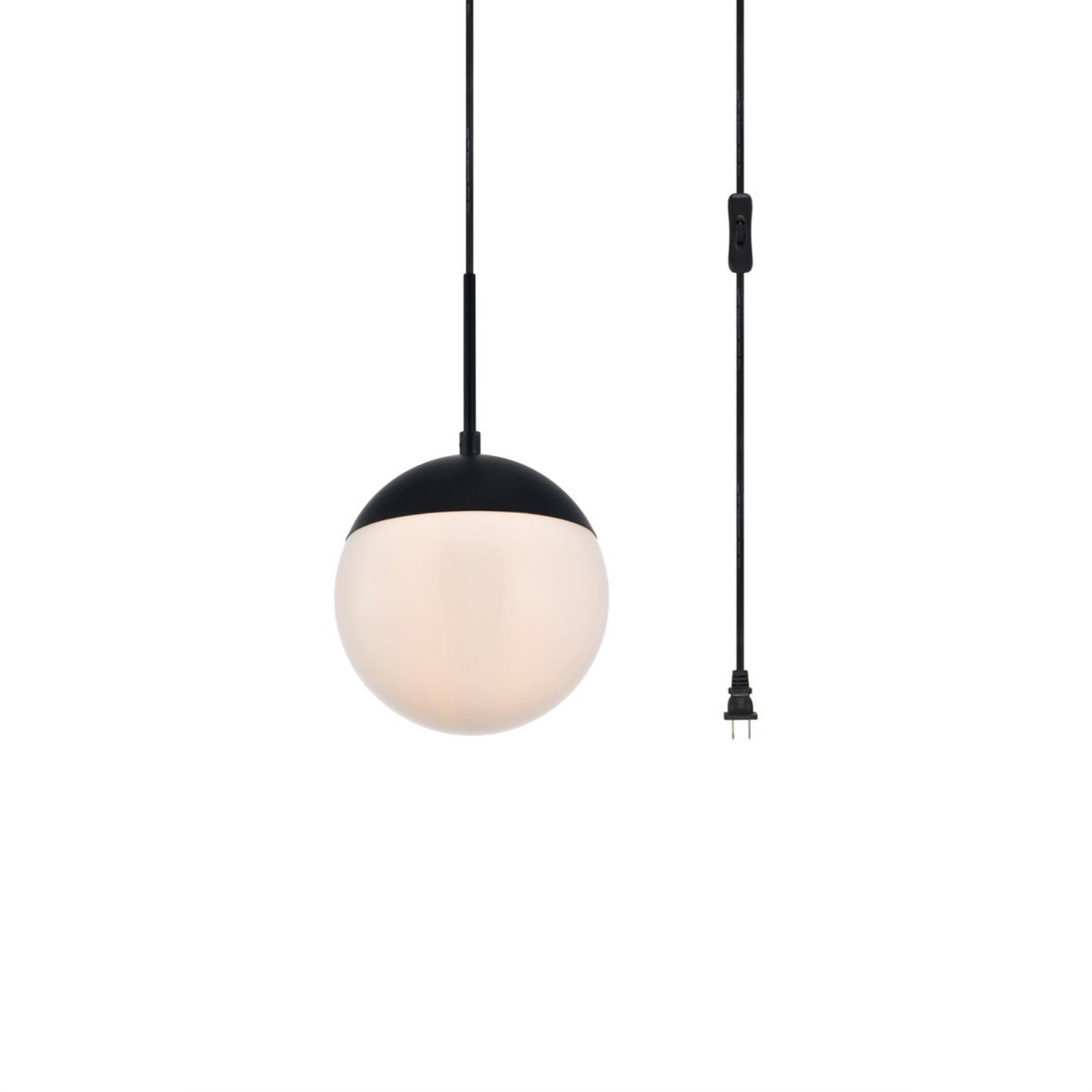 Eclipse 1 Light Black Plug In Pendant With Frosted White Glass