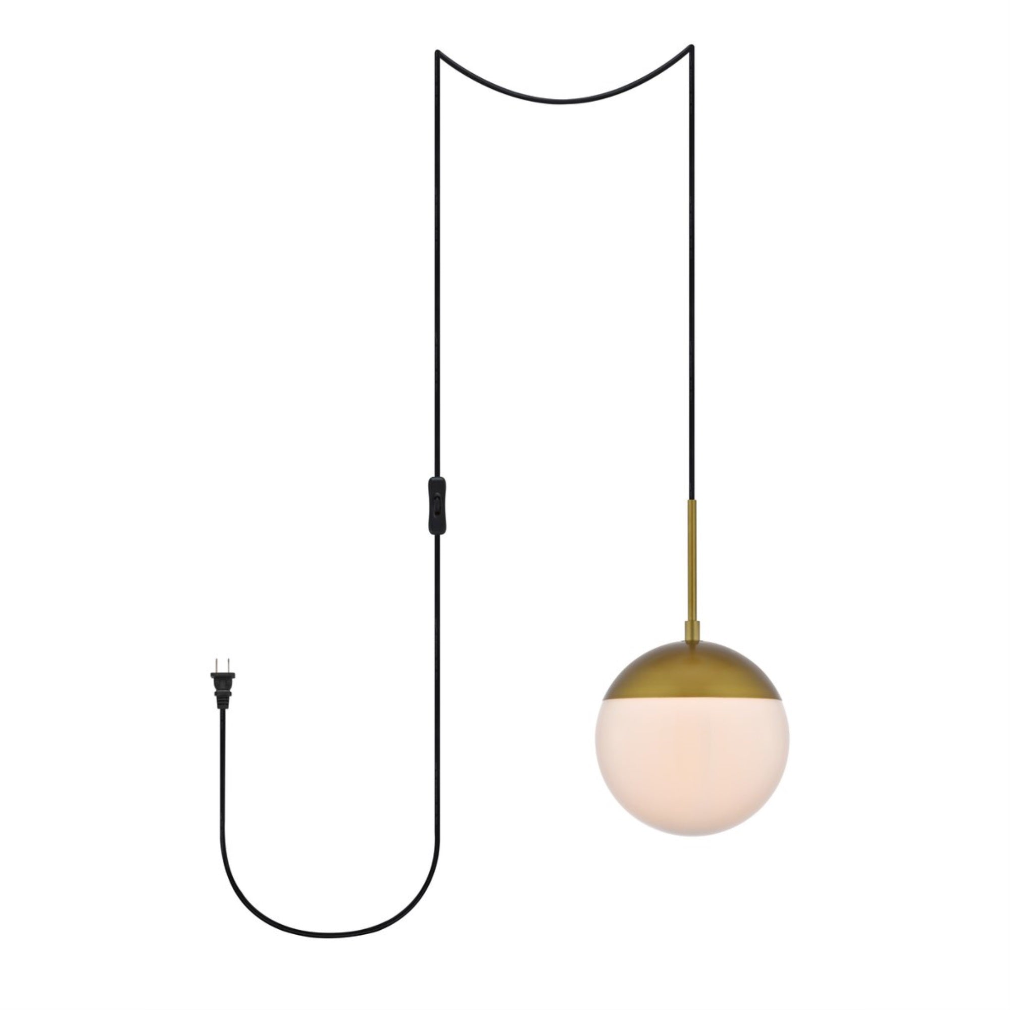 Eclipse 1 Light Brass Plug In Pendant With Frosted White Glass