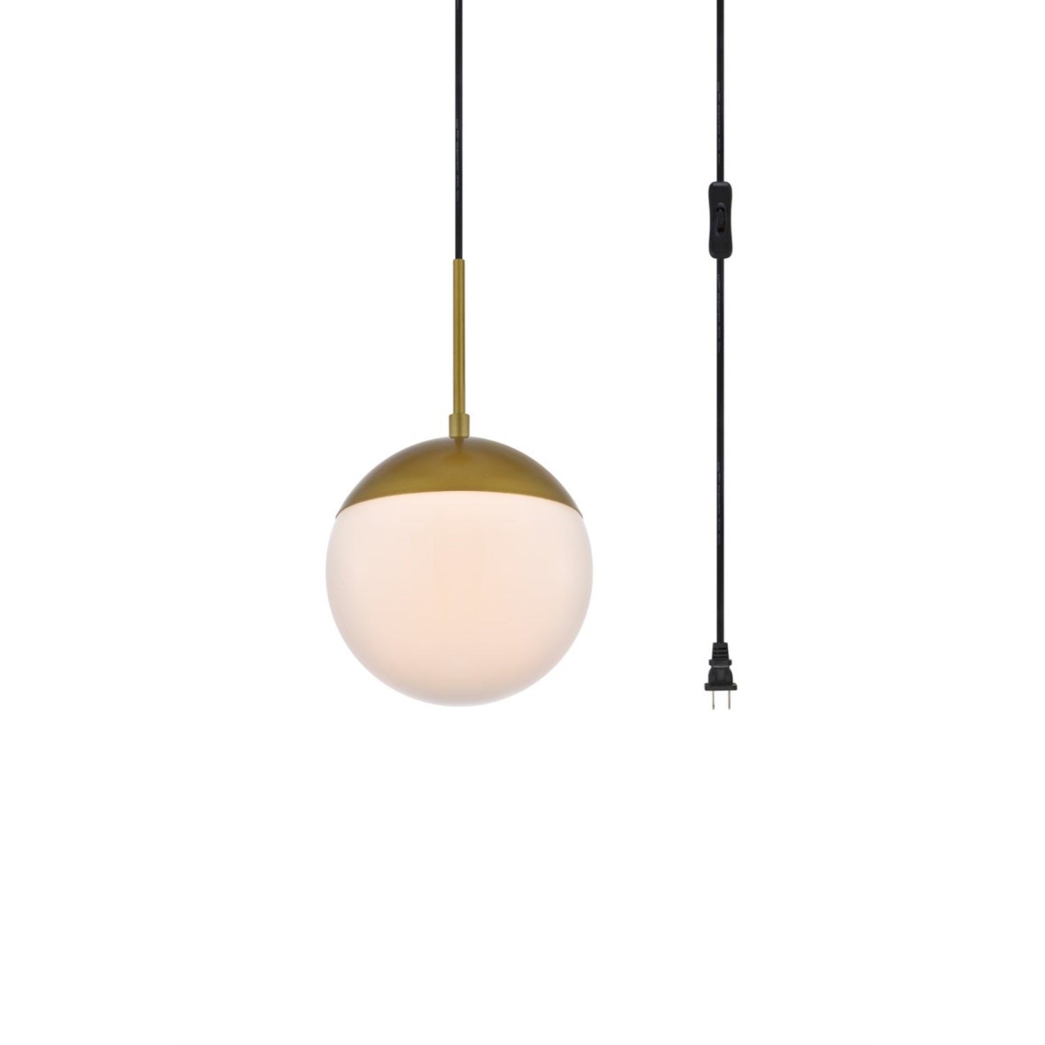 Eclipse 1 Light Brass Plug In Pendant With Frosted White Glass