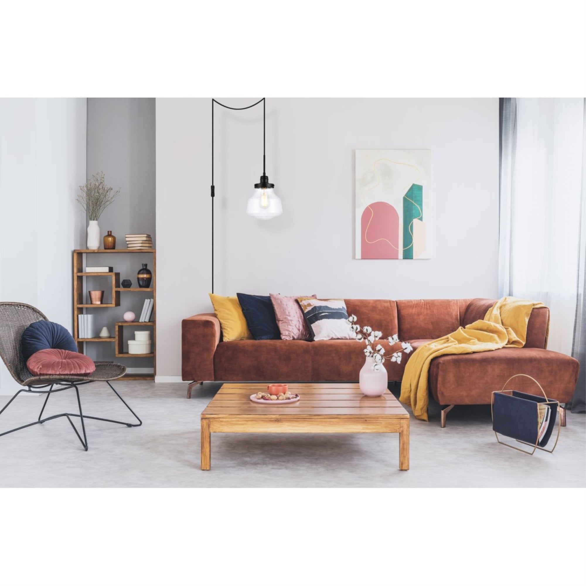 Living District 1-Light Pendant Light, Mid-Century Design, Metal, Black, Model 1717-LDPG6252BK