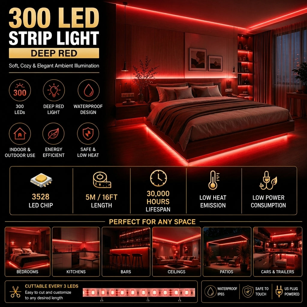 Strip Light 300 LED 5M Waterproof - Red