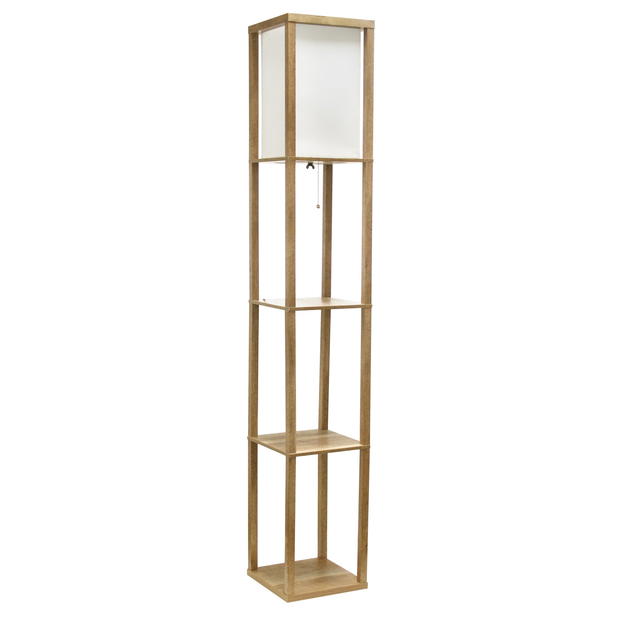 Simple Designs LF1038-WOD Modern 3 Tier Floor Lamp with Linen Shade, Light Burnt Oak, No Bulb, Organizer Shelf for Home Décor