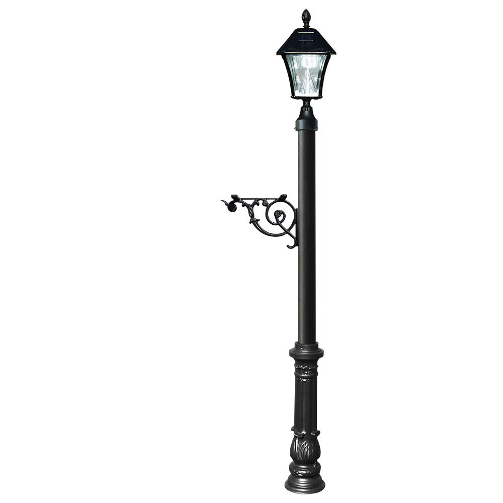 Lewiston Post System Only with Bayview Solar Lamp, support bracket and ornate base , Black