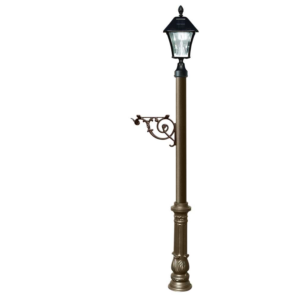 Lewiston Post System Only with Bayview Solar Lamp, support bracket and ornate base , Bronze