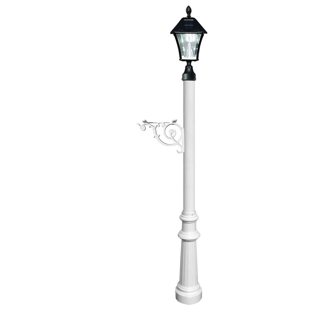 Lewiston Post System Only with Bayview Solar Lamp, support bracket and fluted base , White