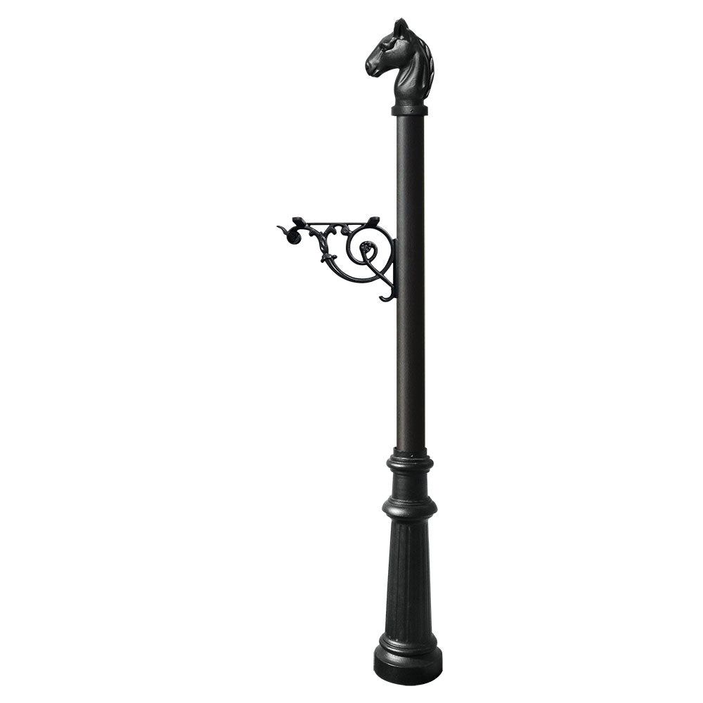 Lewiston Equine Post only, with support bracket, decorative fluted base and horsehead finial , Black