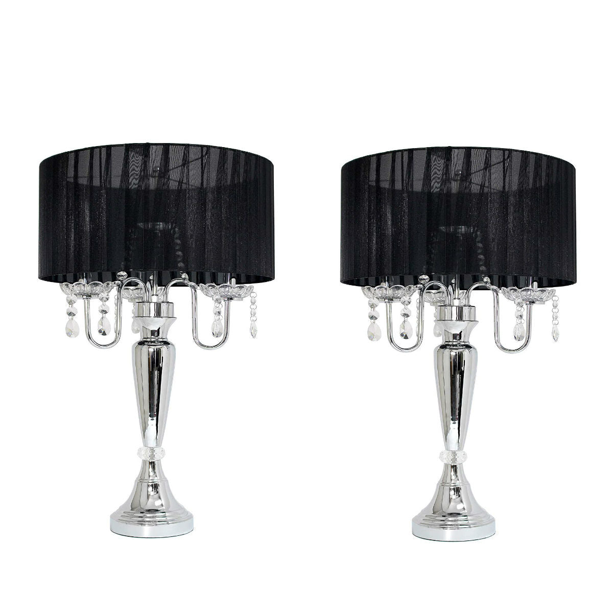 Elegant Designs Lt1034-Blk Trendy Sheer Table Lamp With Hanging Crystals And Sheer Shade, Black (Pack Of 2)
