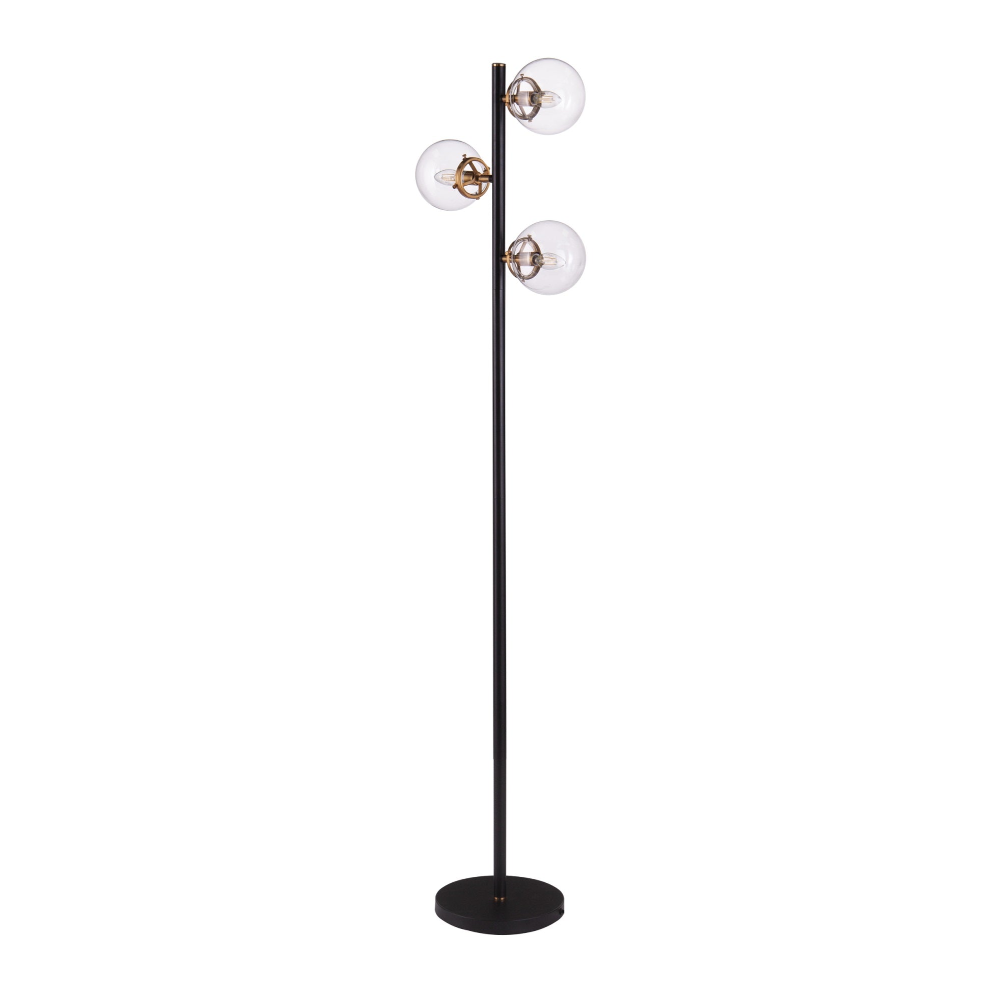 Sei Furniture Contemporary 3-Globe Floor Lamp In Black, Gold & Clear Glass