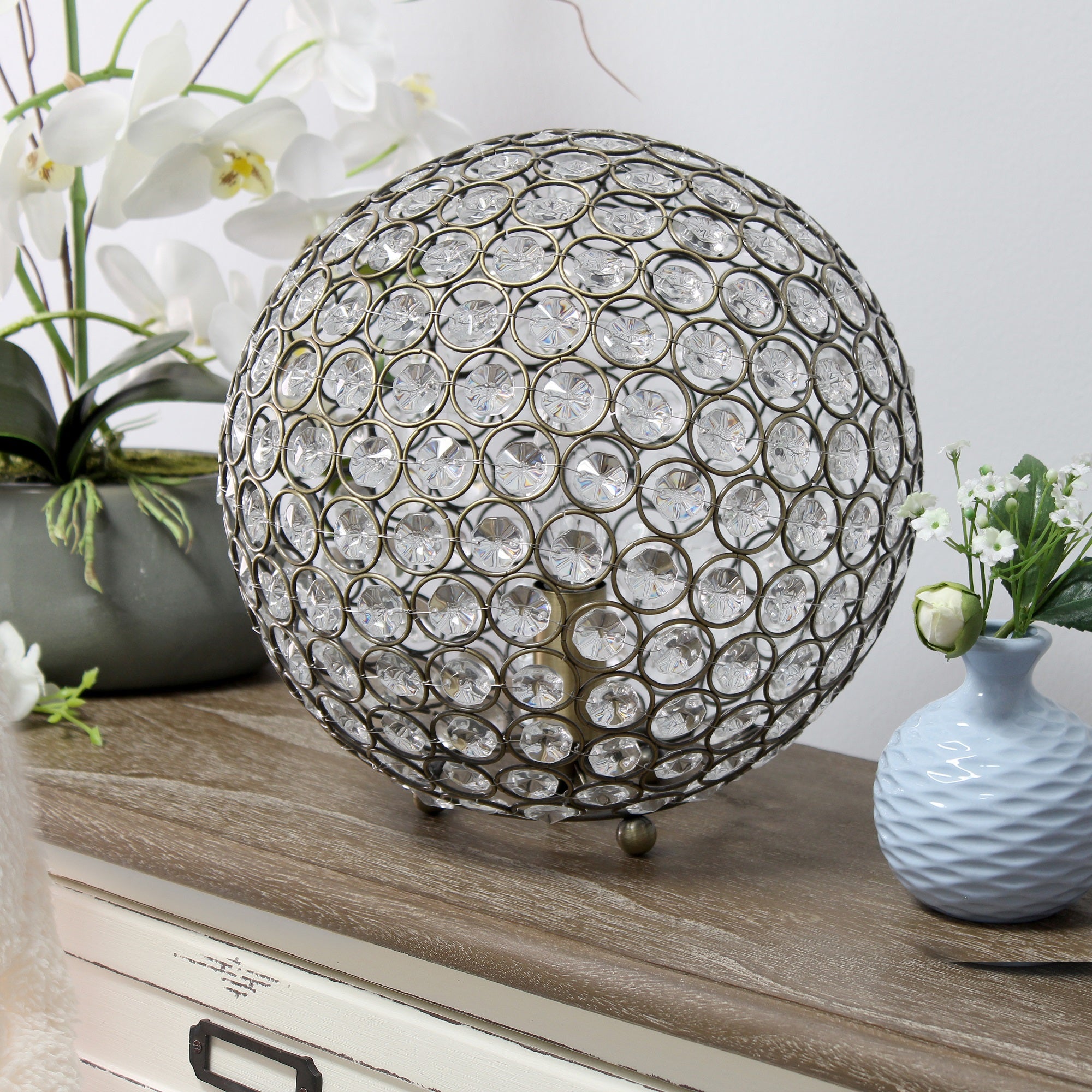 Elegant Designs Table Lamp - 10in Elipse Crystal Collection, Antique Brass, Metal, Model LT1067-ABS, Accent Lighting for Living Room