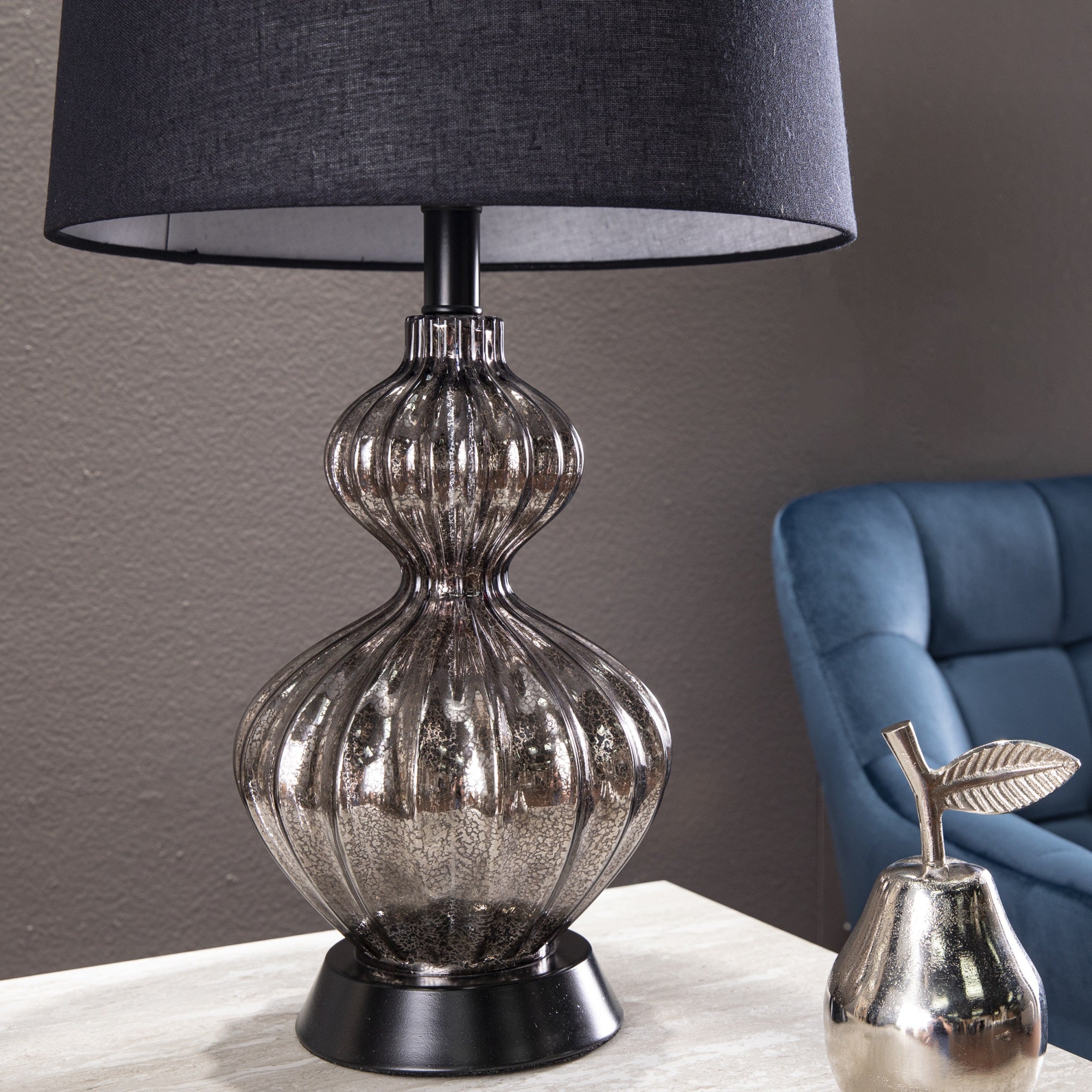 Furniture Hotspot Lyratta Glass Base Table Lamp, Black/Silver, Modern Home Lighting