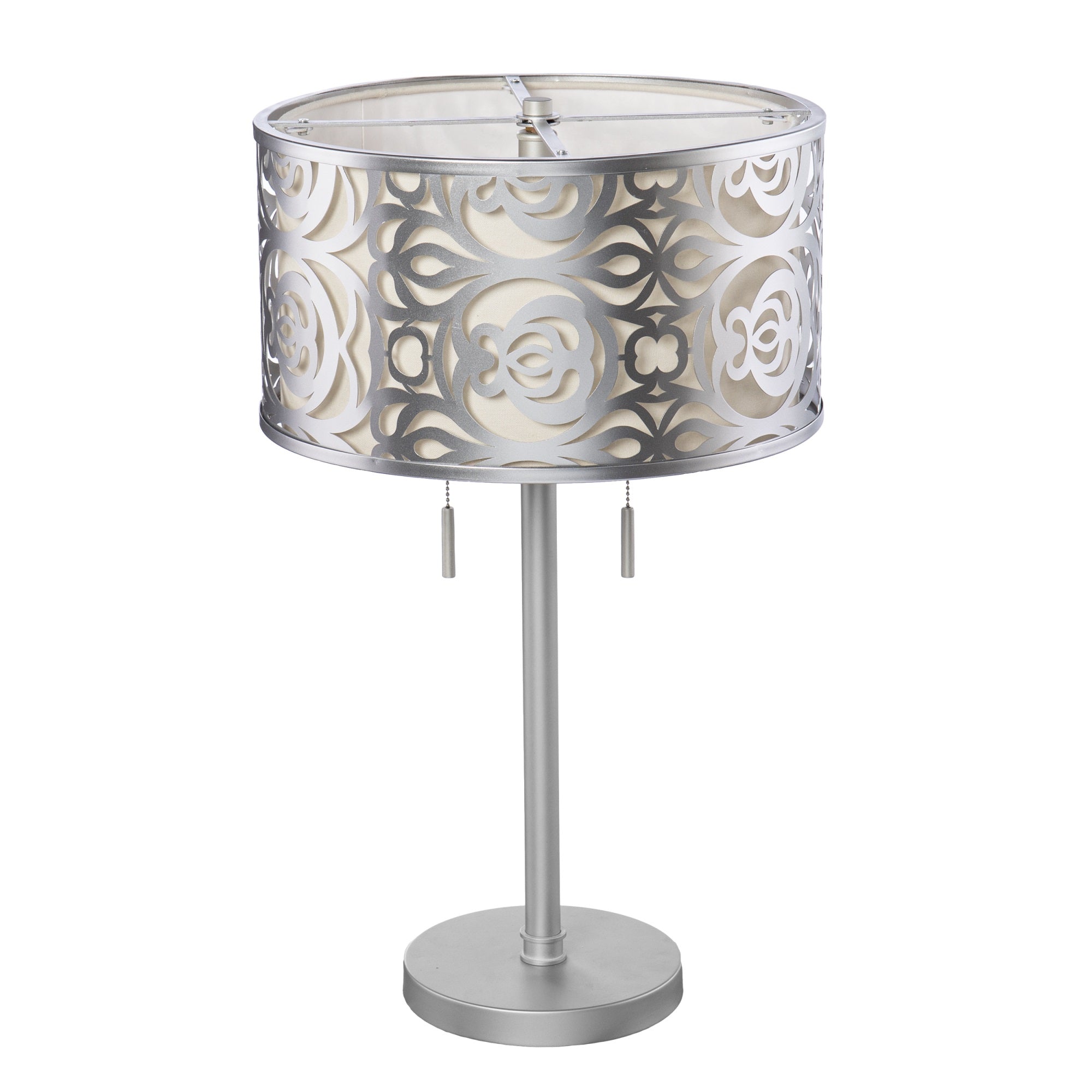 Sei Furniture Vedrix Silver Metal Round Table Lamp With White Shade
