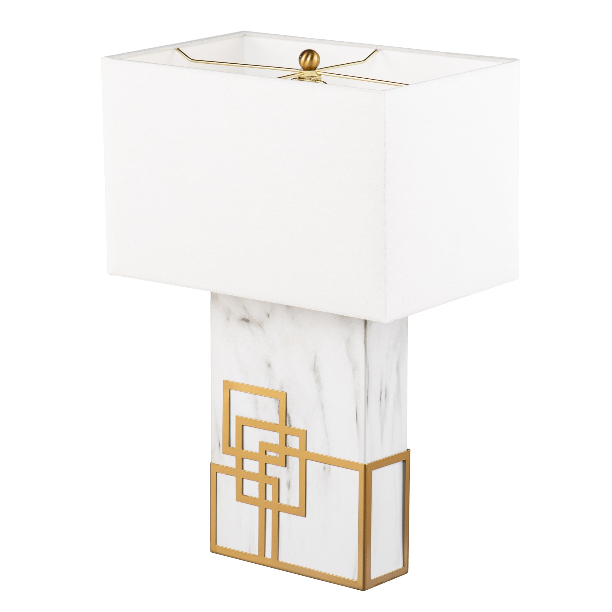 Sei Furniture White Faux Marble Rectangular Table Lamp With Foam Board Shade, Contemporary Design