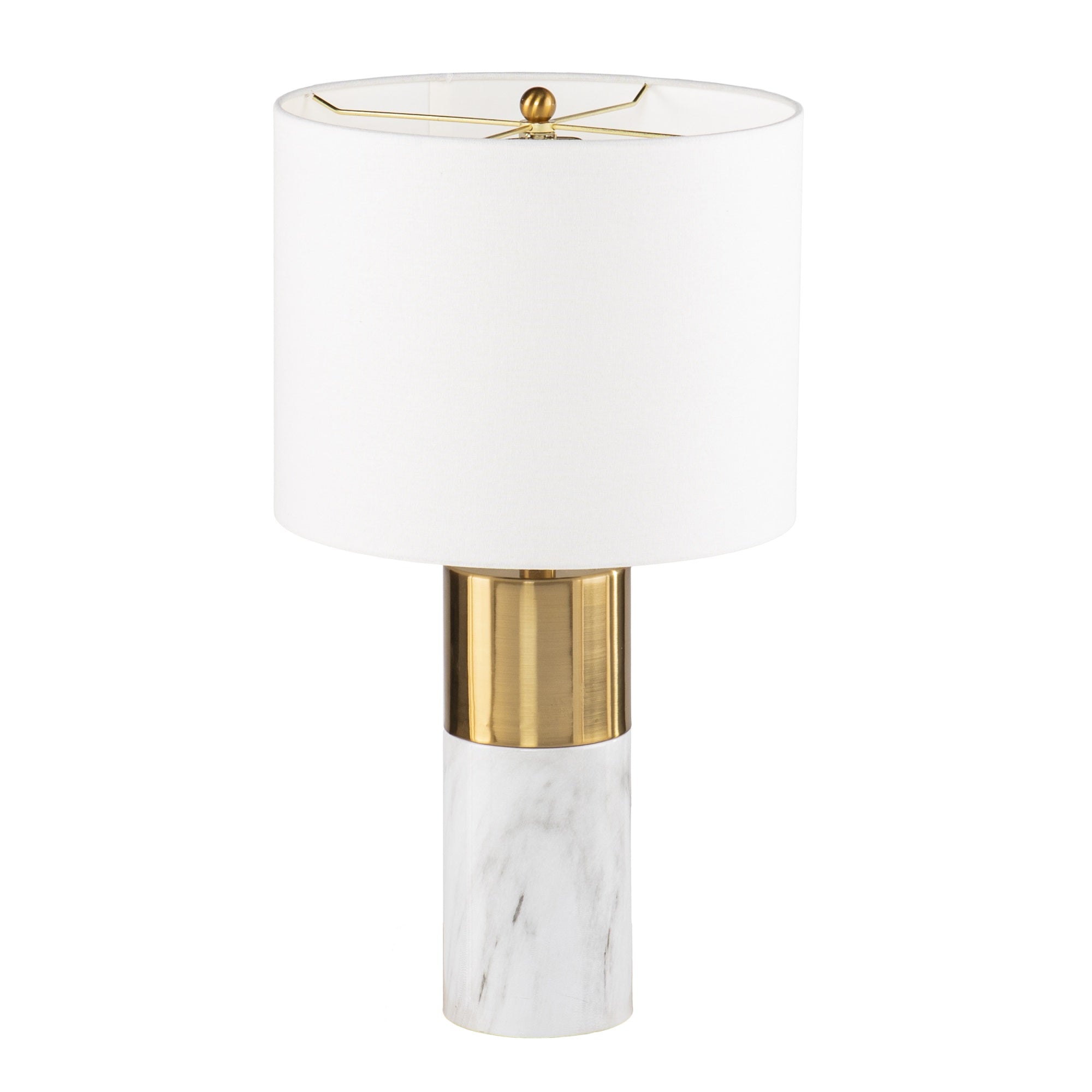 Sei Furniture Milvy White Faux Marble Table Lamp With Fabric Shade, Gold Finish, Transitional Design