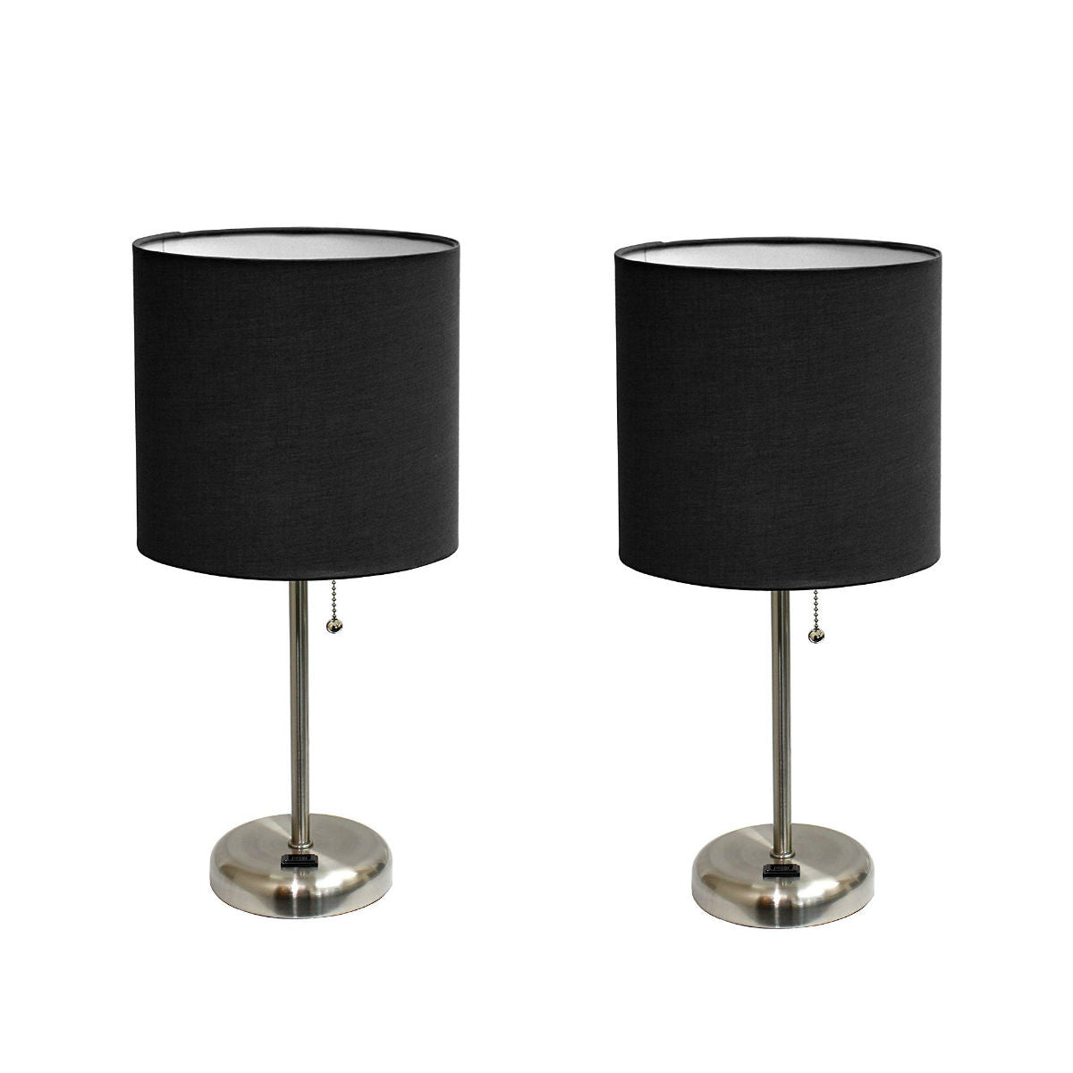 Limelights LT2024-BLK Brushed Steel Lamp with Charging Outlet and Fabric Shade, Black (Pack of 2)