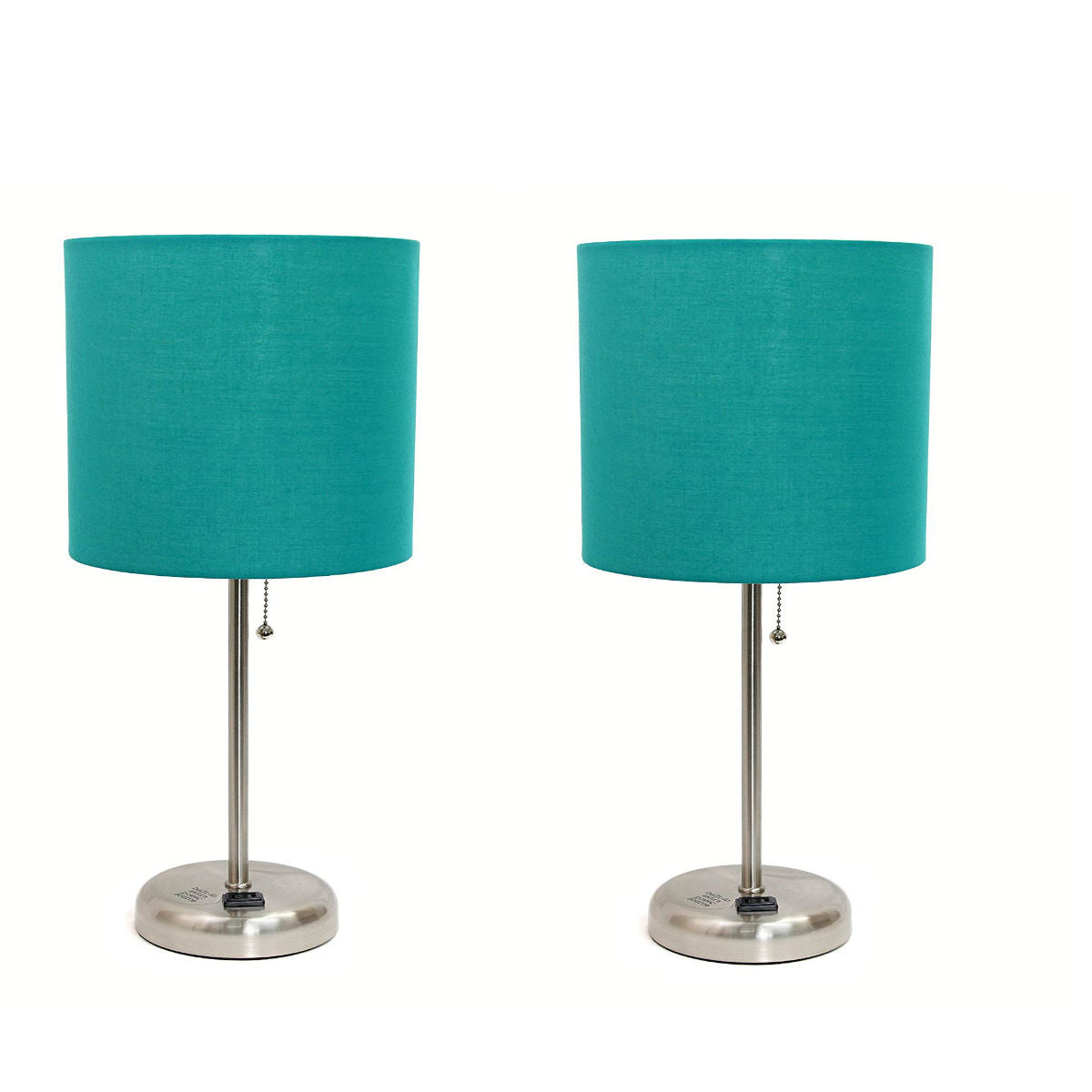 Limelights Lt2024-Tel Stick Brushed Steel Lamp With Charging Outlet And Fabric Shade, 19.50 X 8.50 X 8.50 Inches, Teal (Pack Of