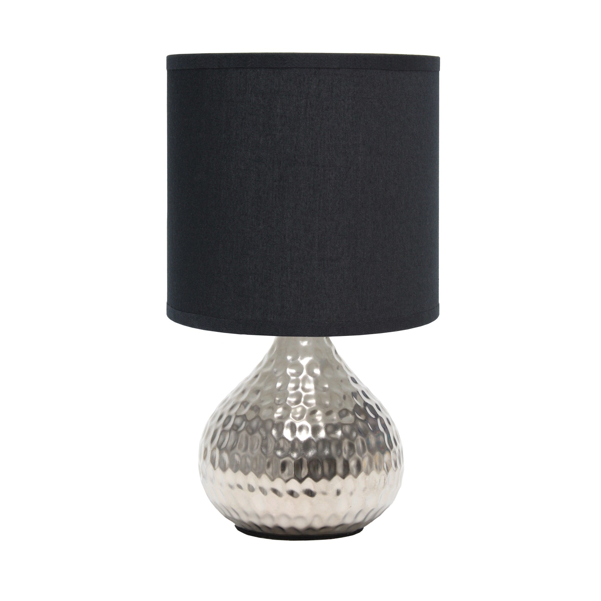 Simple Designs Lt2073-Svb Mini Hammered Texture Silver Drip Table Lamp With Black Shade