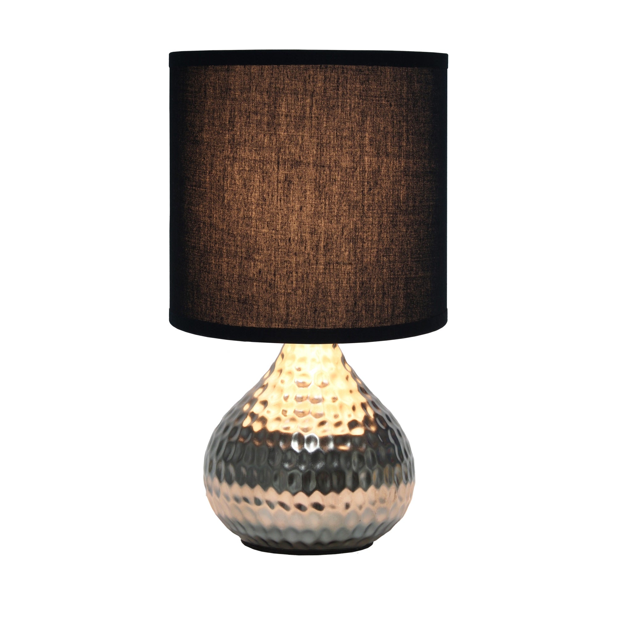 Simple Designs Lt2073-Svb Mini Hammered Texture Silver Drip Table Lamp With Black Shade