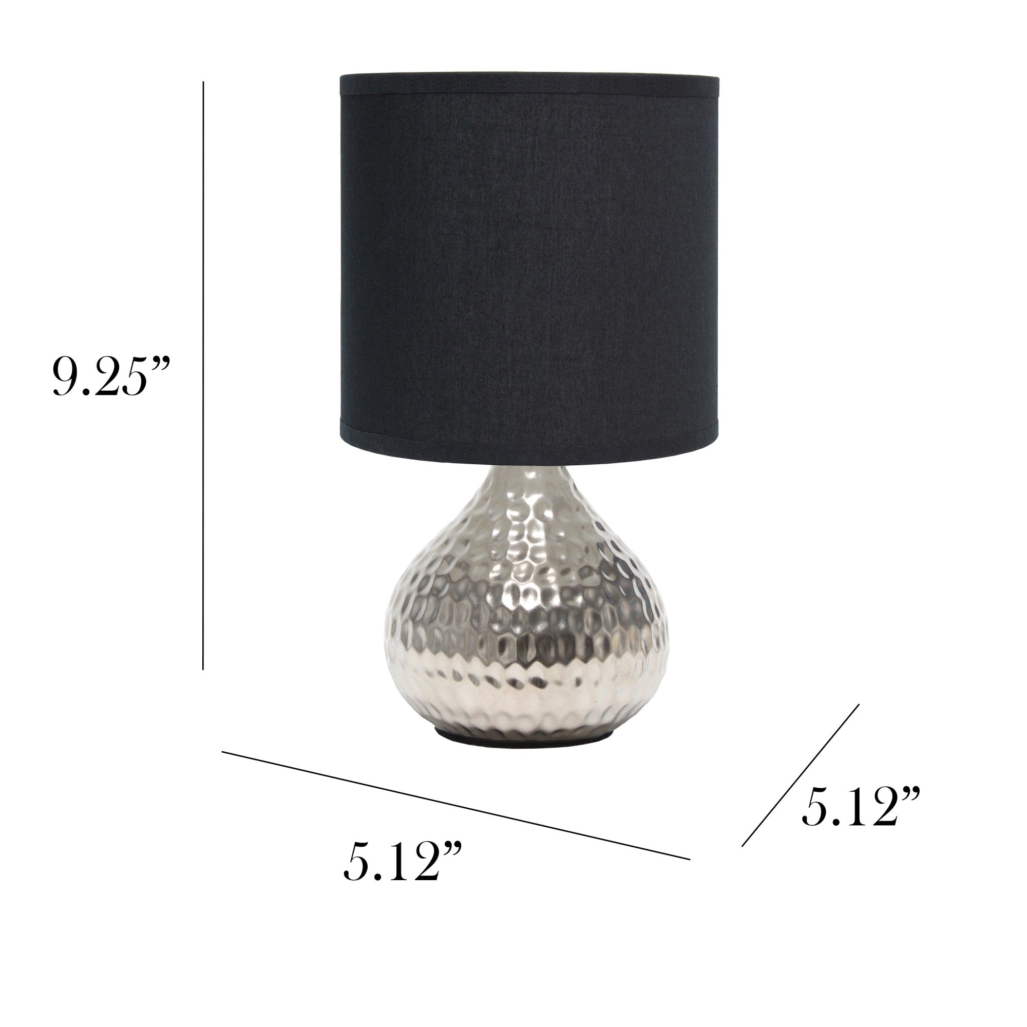 Simple Designs Lt2073-Svb Mini Hammered Texture Silver Drip Table Lamp With Black Shade