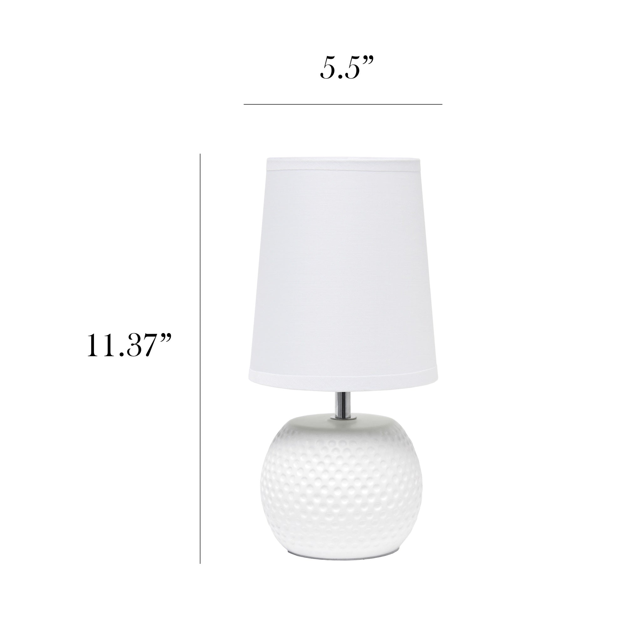 Simple Designs LT2084-WHT Mini Ceramic Bedside Table Lamp, 5.5inx5.5inx11.37in, White Shade, Textured Finish