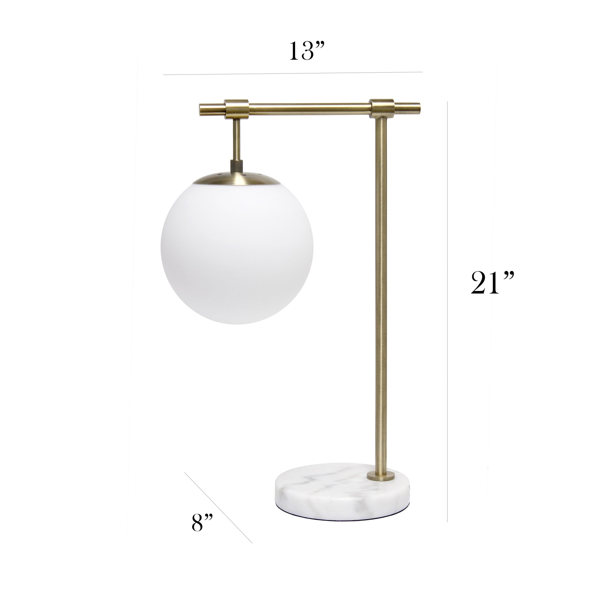 Elegant Designs Table Desk Lamp, 21in Mid Century Modern, Antique Brass/Marble, Glass Globe Shade, Model LT2115-ABS